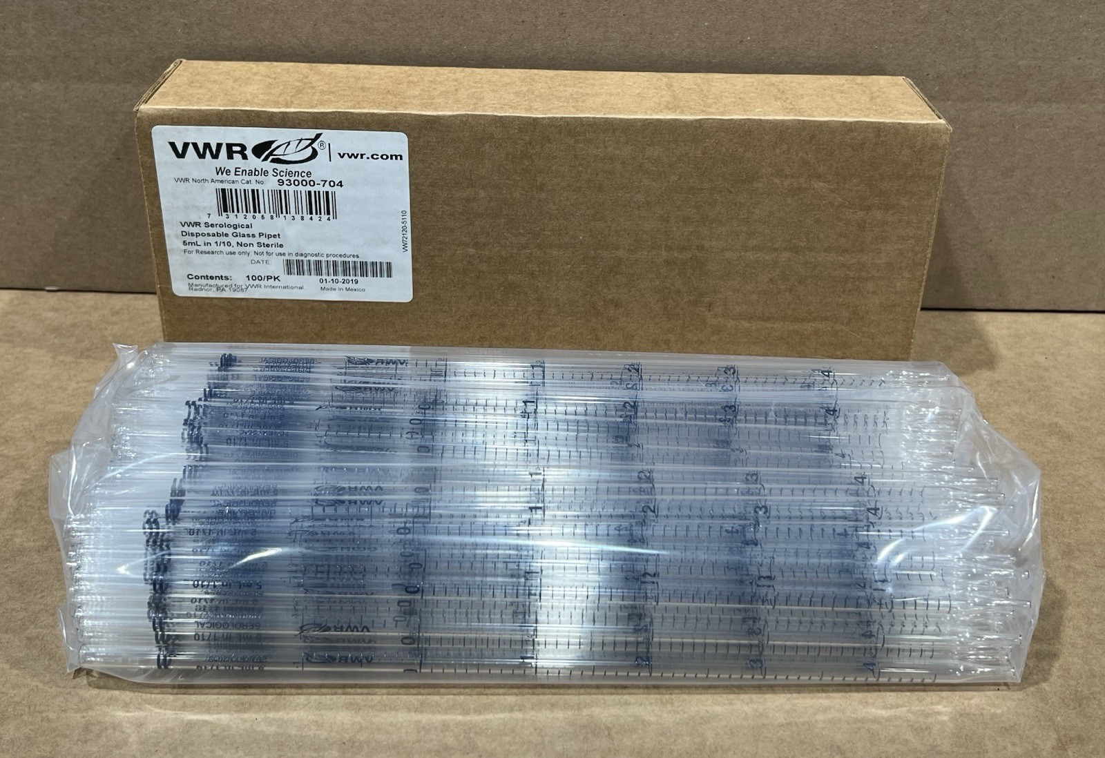 VWR 93000-704 Non-sterile Serological Pipettes 5ML in 1/10 100-Pack New