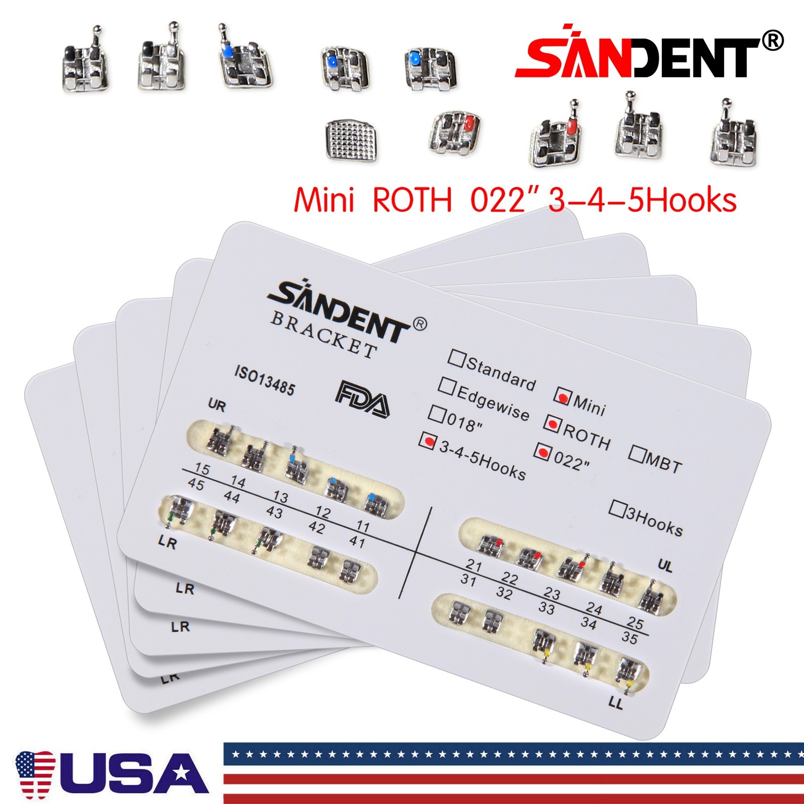 10 Packs Brackets dentales de ortodoncia Mini Roth 022 Ganchos 345
