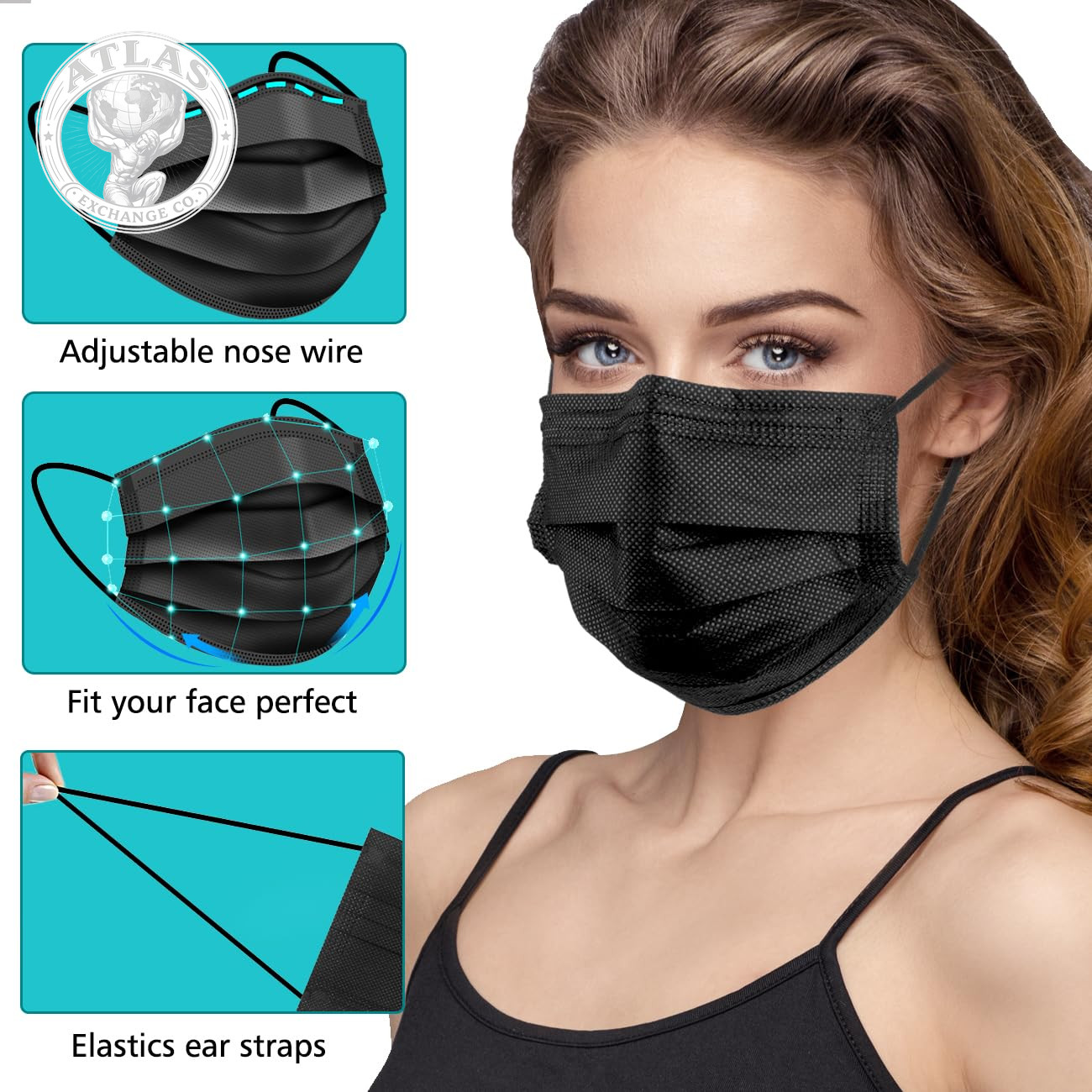 ZTANPS 50PCS Disposable Face Masks, Black Masks, 3 Layer Protection Black Dispos