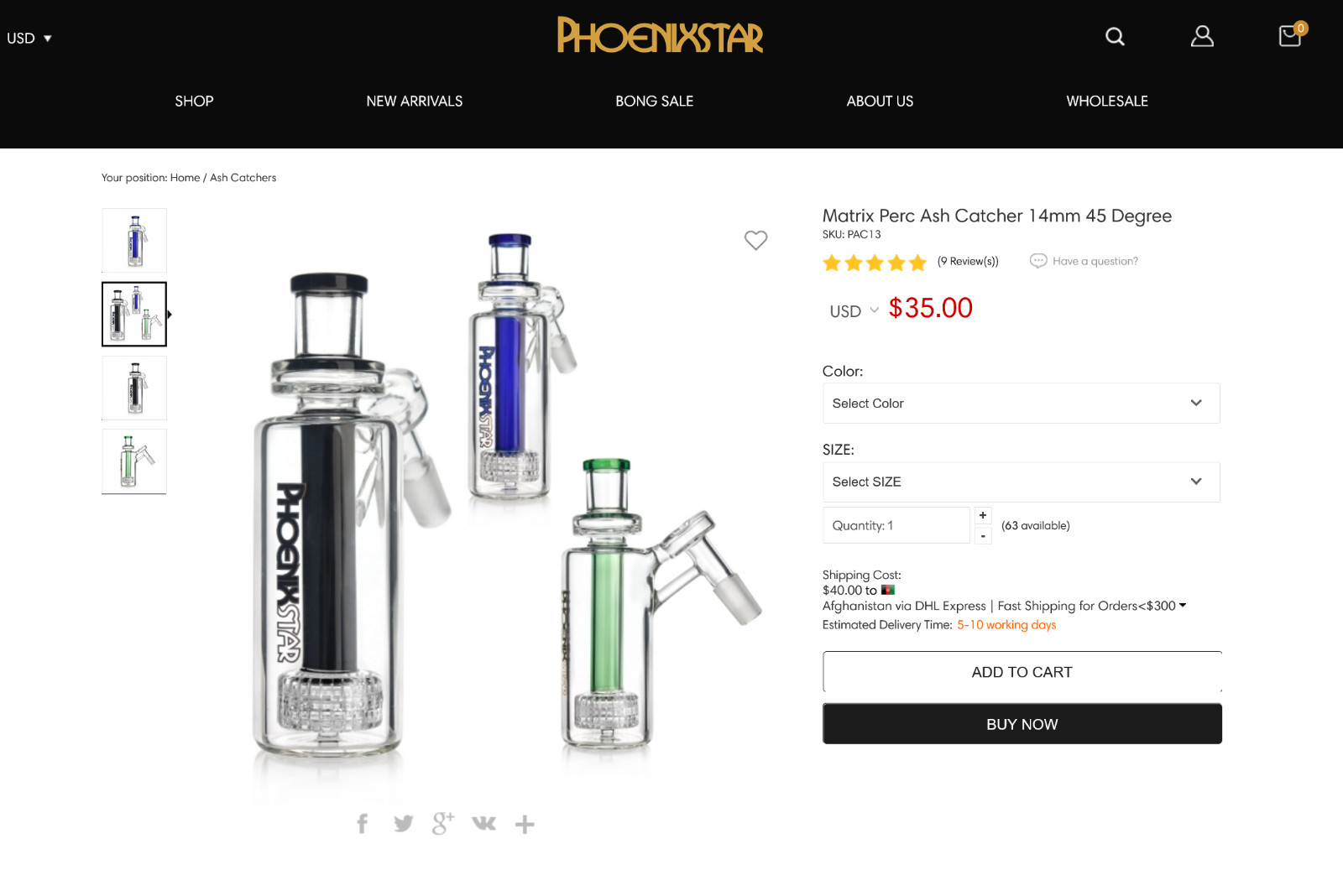 Ash Catcher 45° Phoenix 14mm W/ Matrix Perc Water Pipe Glass EXTRA THICK 2026
