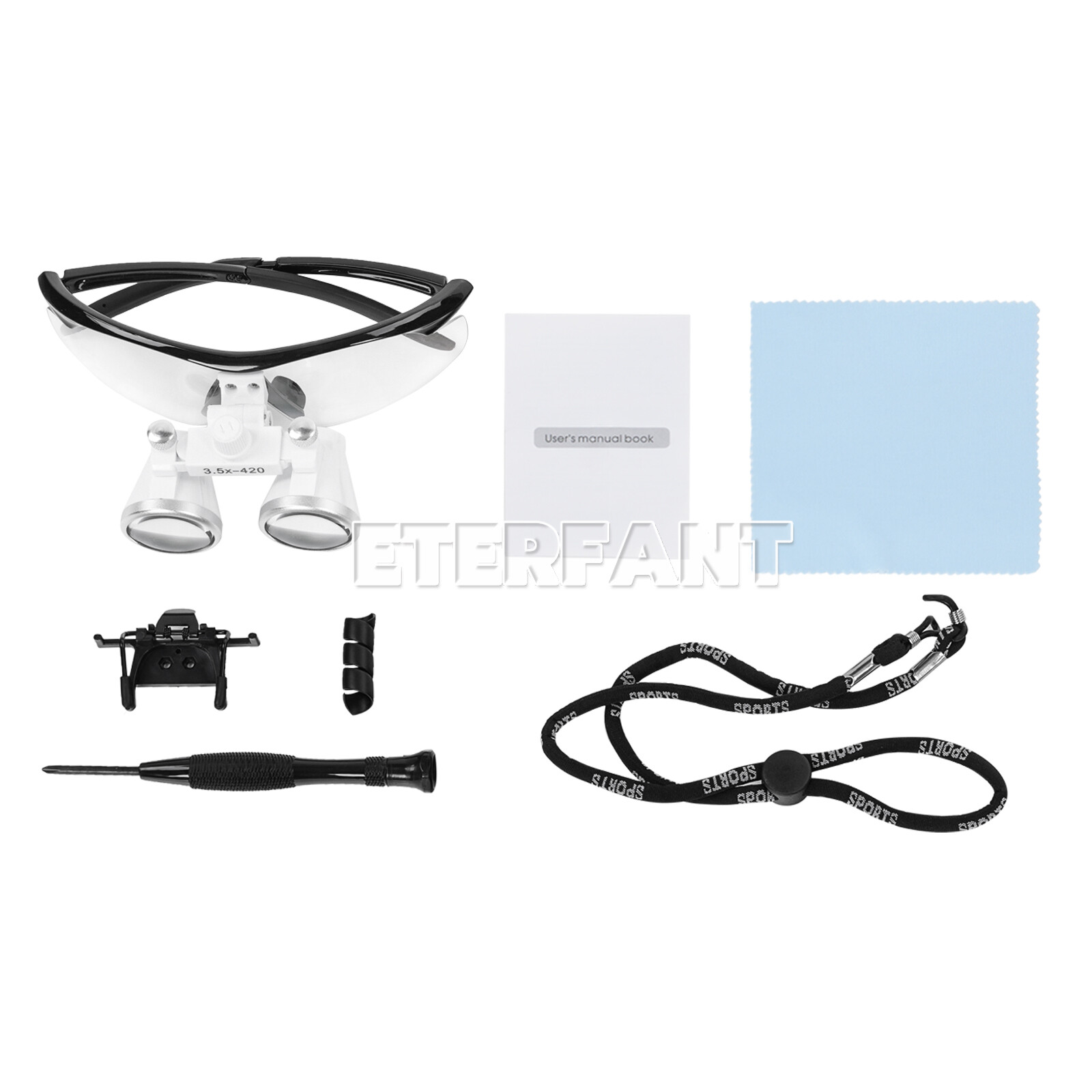 ETERFANT Dental Surgical Binocular Loupes Glasses Lens Magnifier 3.5X-420m Black