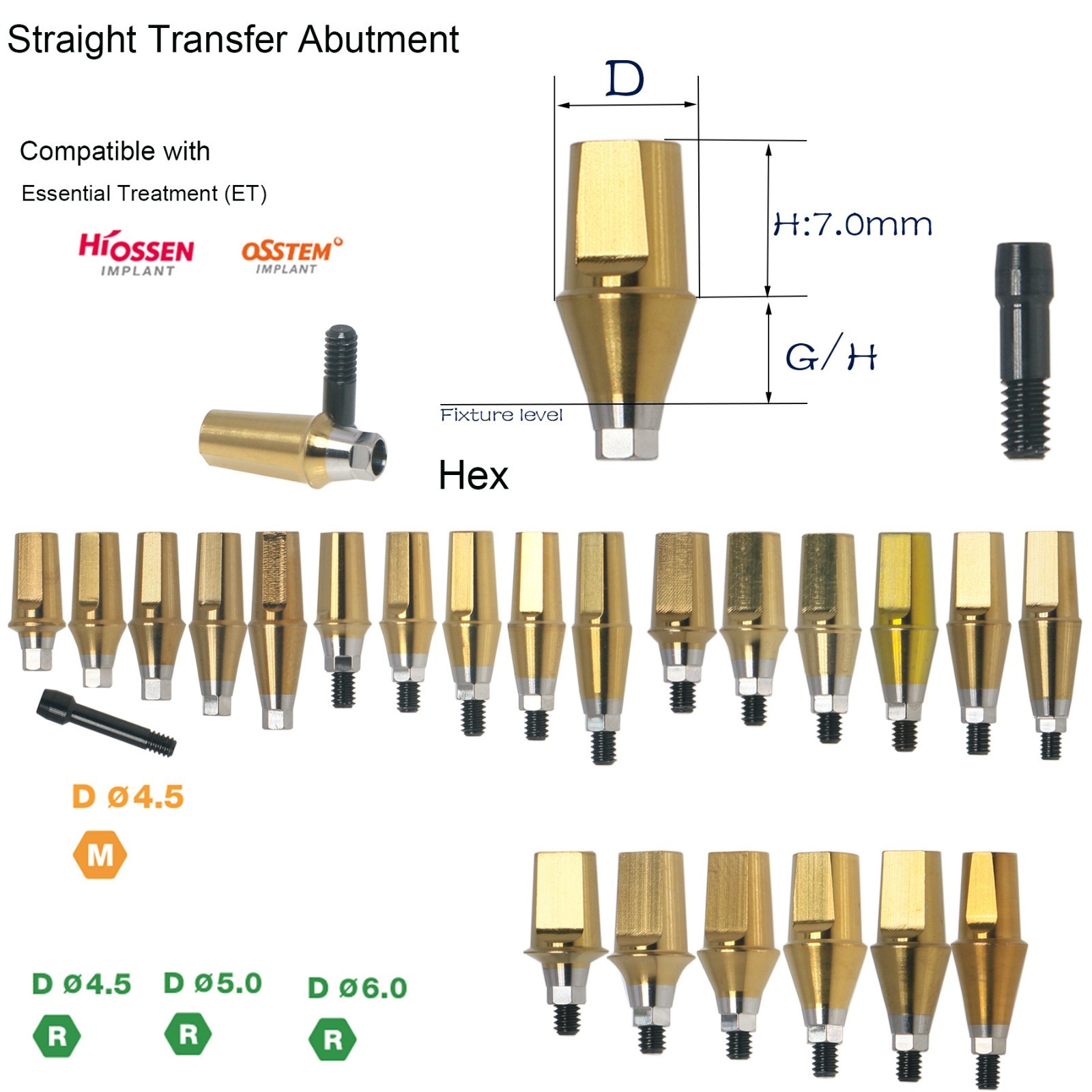 US Titanium Straight Dental Abutment Mini Regular Hex Fit Hiossen ET TS Implants