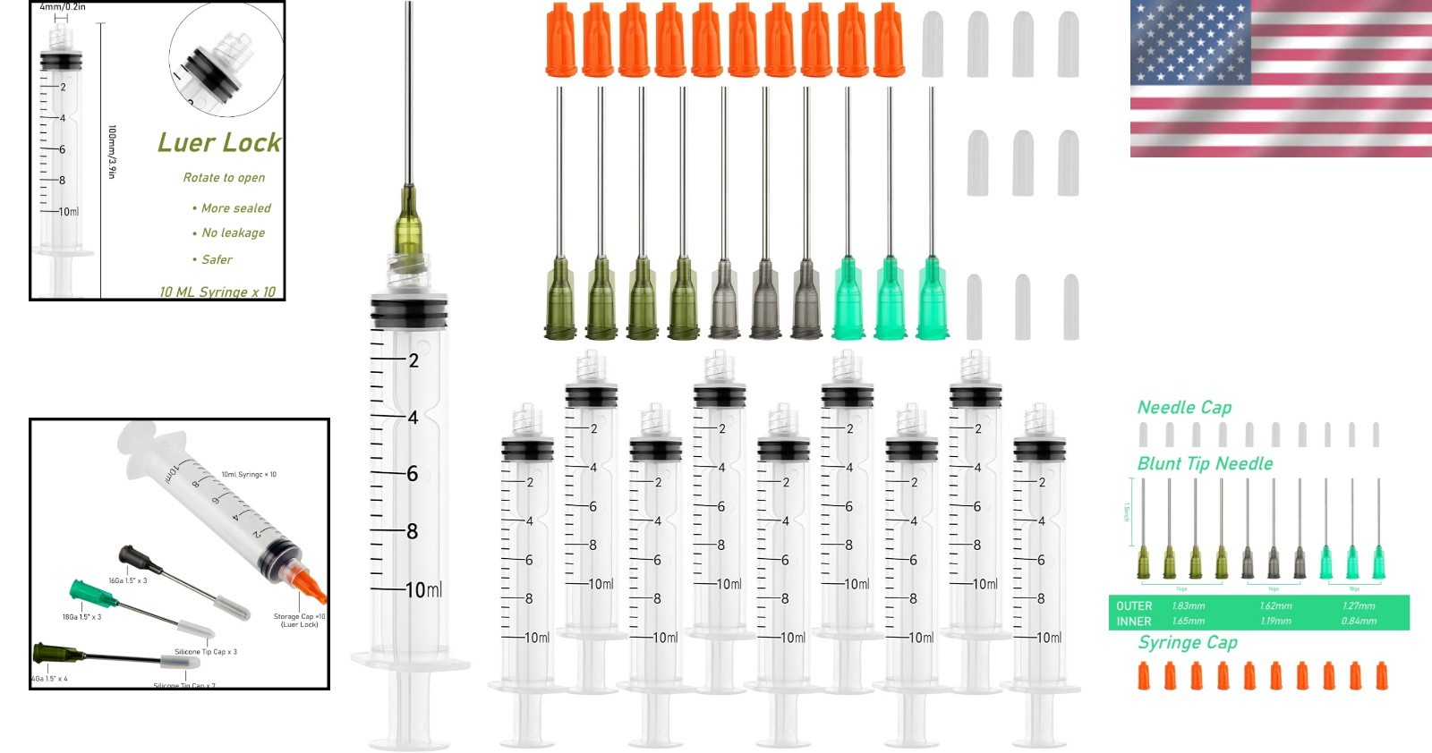 Glue Applicator Syringe with Blunt Tip Needle and Cap, for Liquid, Glue, Ink,