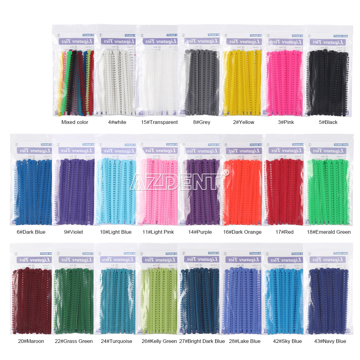 AZDENT Dental Ortho Ligature Ties Elastic Rubber Bands 1000Pcs/Bag 23 Colours