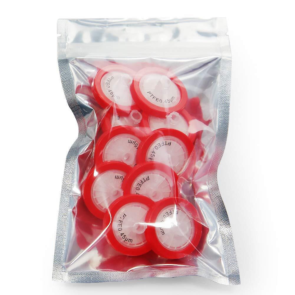 Lab PTFE Syringe Filter 0.45μm 25mm Non Sterile Hydrophobic Filtration (100PCS)