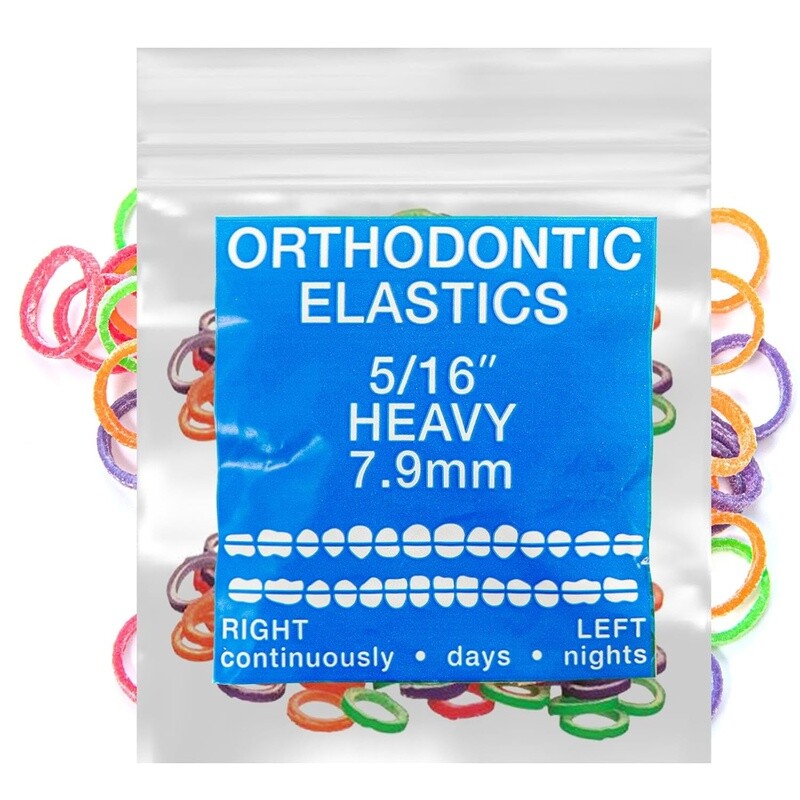 Heavy Neon Latex Orthodontic Elastic Bands 100 Count Dental Rubber 5/16 Inch New
