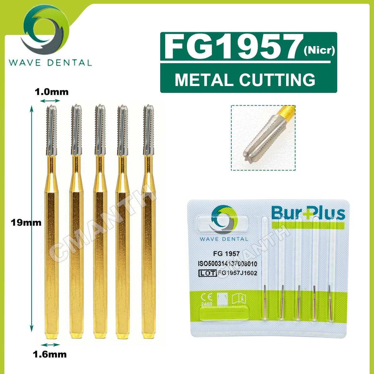 US WAVE Dental Tungsten Carbide Burs High Speed Drills FG1957/FG1958 Dia. 1.6mm