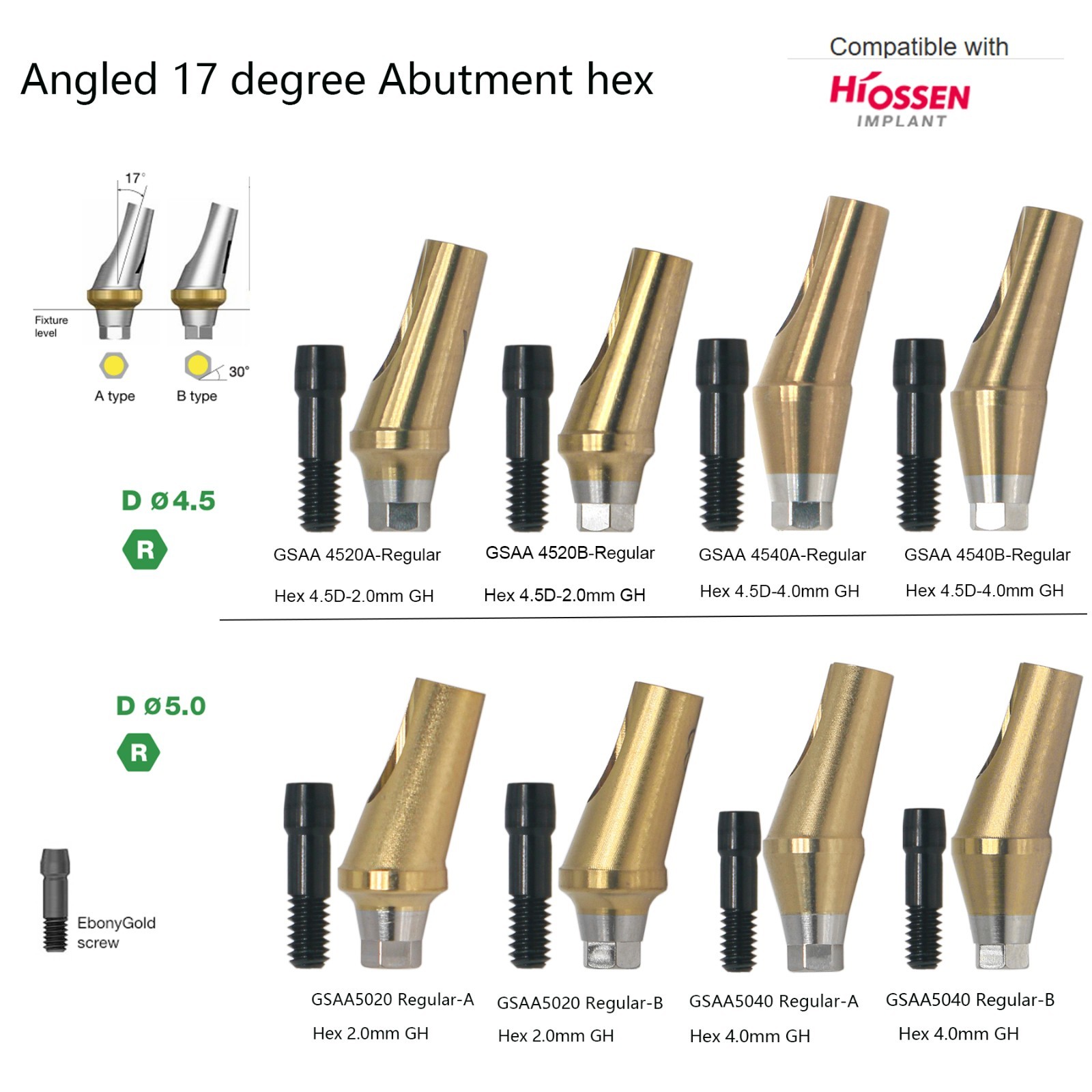 17° Dental Angled Anatomic Abutment For Hiossen Mini/Regular Platform Osstem TS