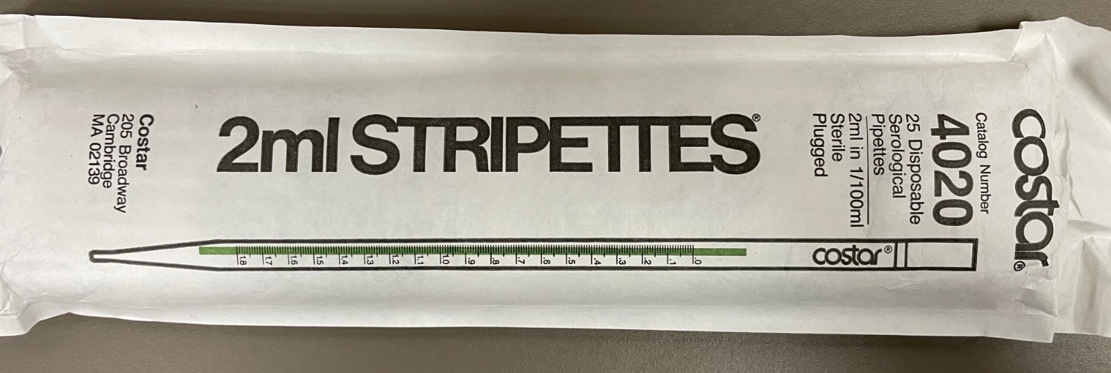 Costar Stripette 4020 Polystyrene Sterile 2ml Pipets, 8 bags of 25 pipets