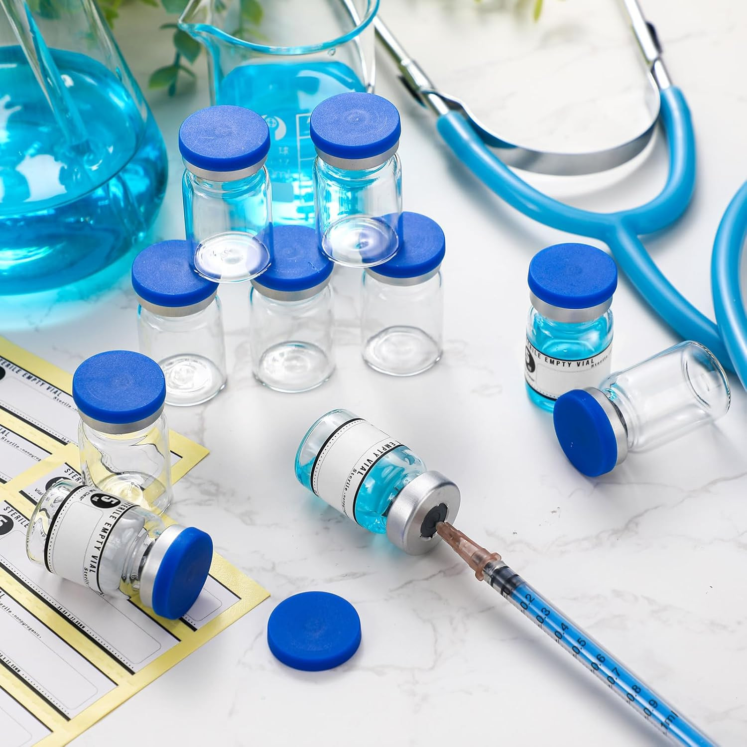 20 Pcs 5Ml Sealed Sterile Empty Vials with Self Healing Injection Port