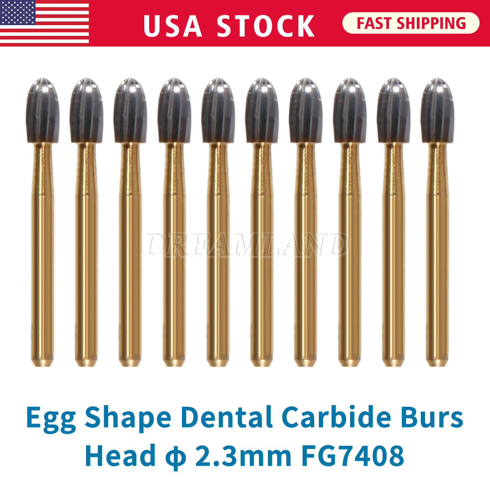 10Pcs Dental Tungsten Carbide Burs Trimming & Finishing Egg Football Bur FG 7408