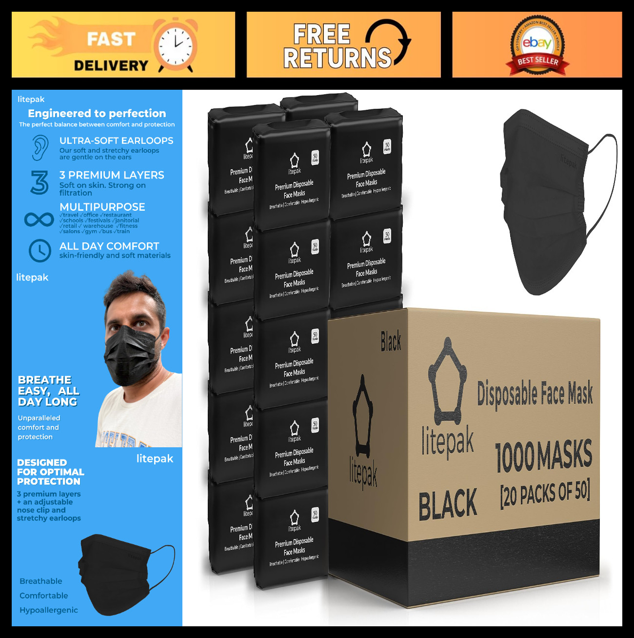 1000 PCS Disposable Face Masks – Breathable, Comfortable, for Home & Office Use
