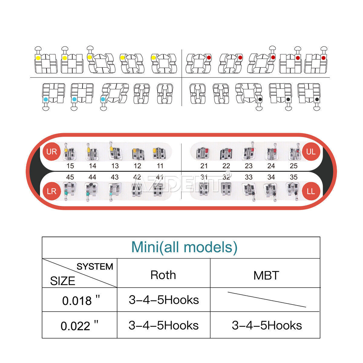 Dental Orthodontic MIM Monoblock Brackets Braces Roth/MBT 022/018 Hook 345