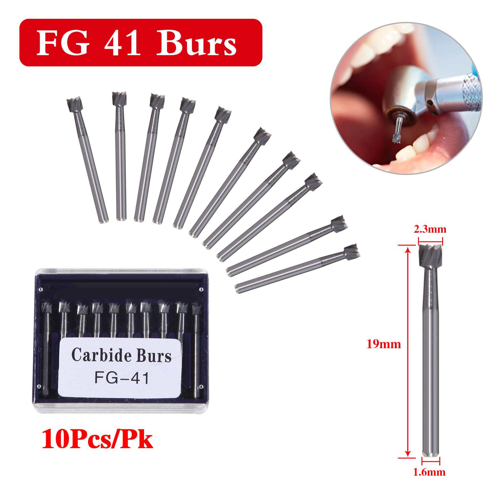Dental Tungsten Carbide Bur FG Inverted Cone Burs FG-41 For High Speed Handpiece
