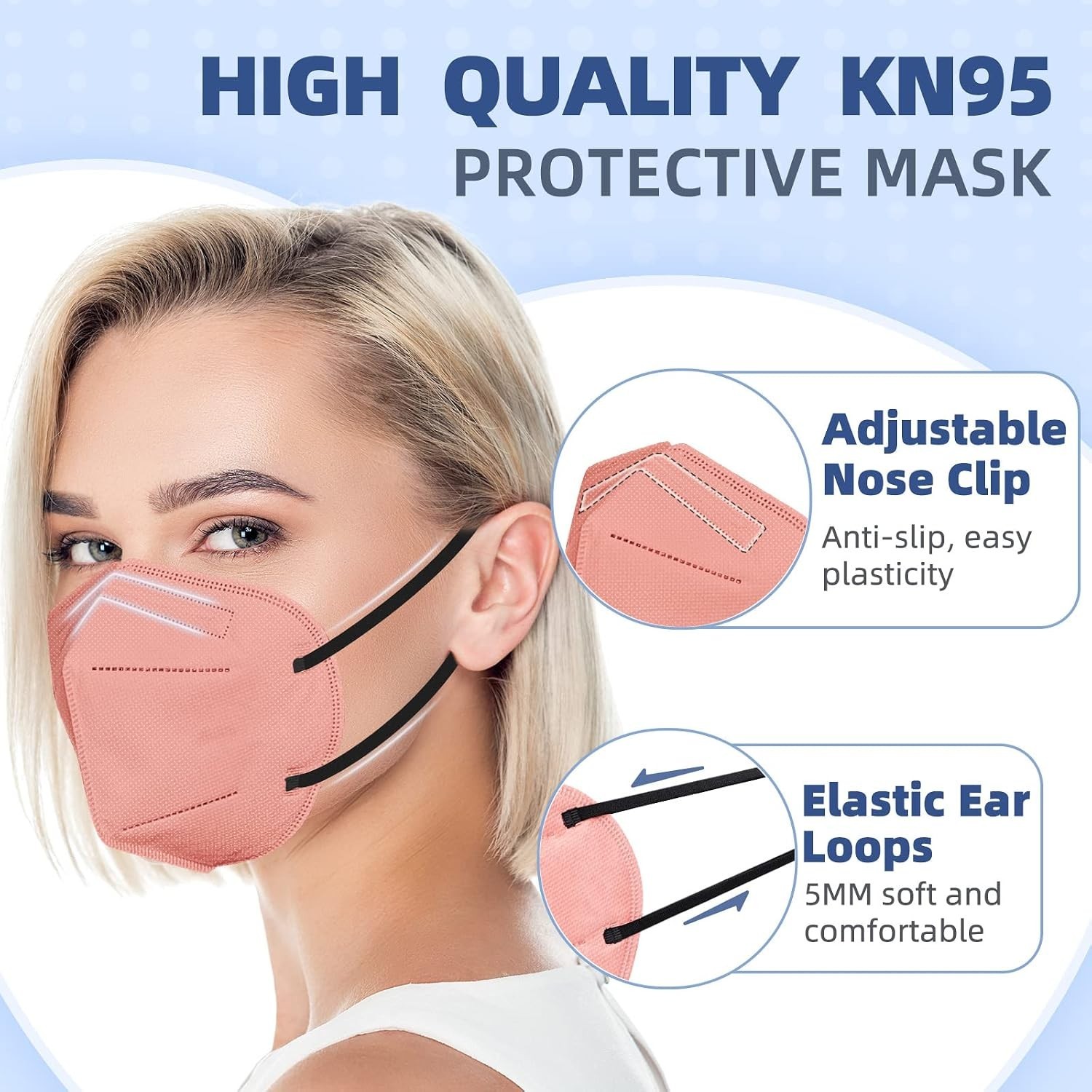 Disposable KN95 Face Masks, 50 Pack, 10 Colors, Individually Wrapped