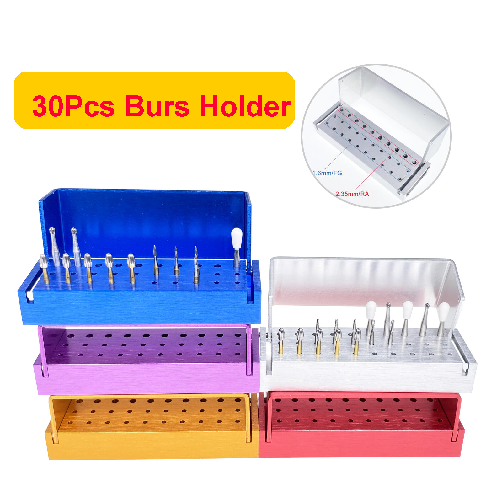 Dental Bur Burs Holder Block Disinfection Box Aluminium Autoclave 30 Holes