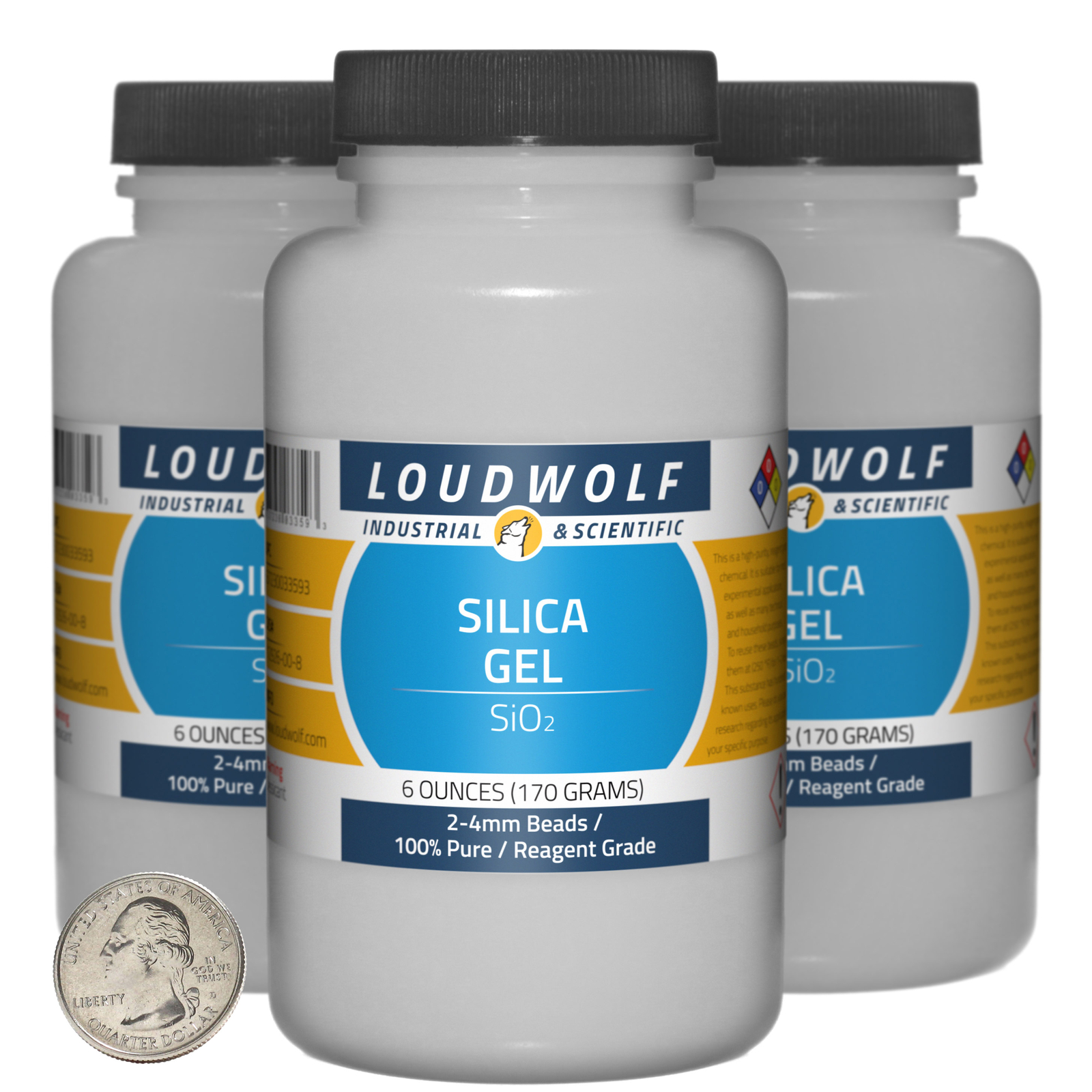Silica Gel / 1.1 Pounds / 3 Bottles / 100% Pure Reagent Grade / 2-4mm Beads