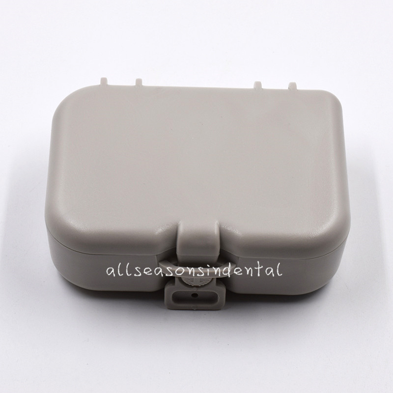 1 Pcs Denture Storage Box Case With Mirror and Clean Brush Dental Appliance Grey