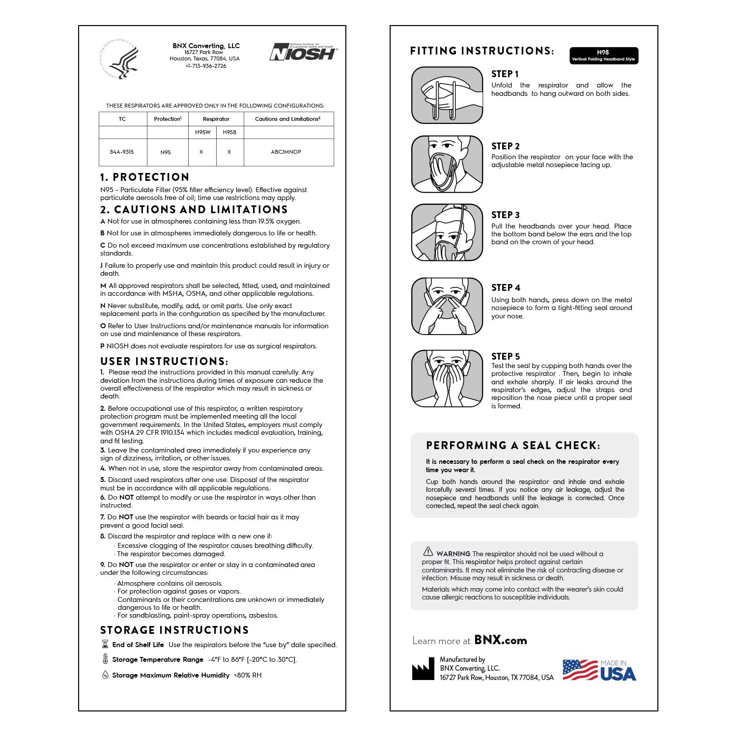 AccuMed BNX N95 Mask Black NIOSH 1 Count (Pack of 20), 20-pack