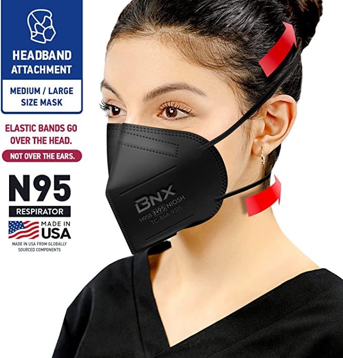 BNX N95 Mask Black MADE IN USA Particulate Respirator Protective Face Mask (1…