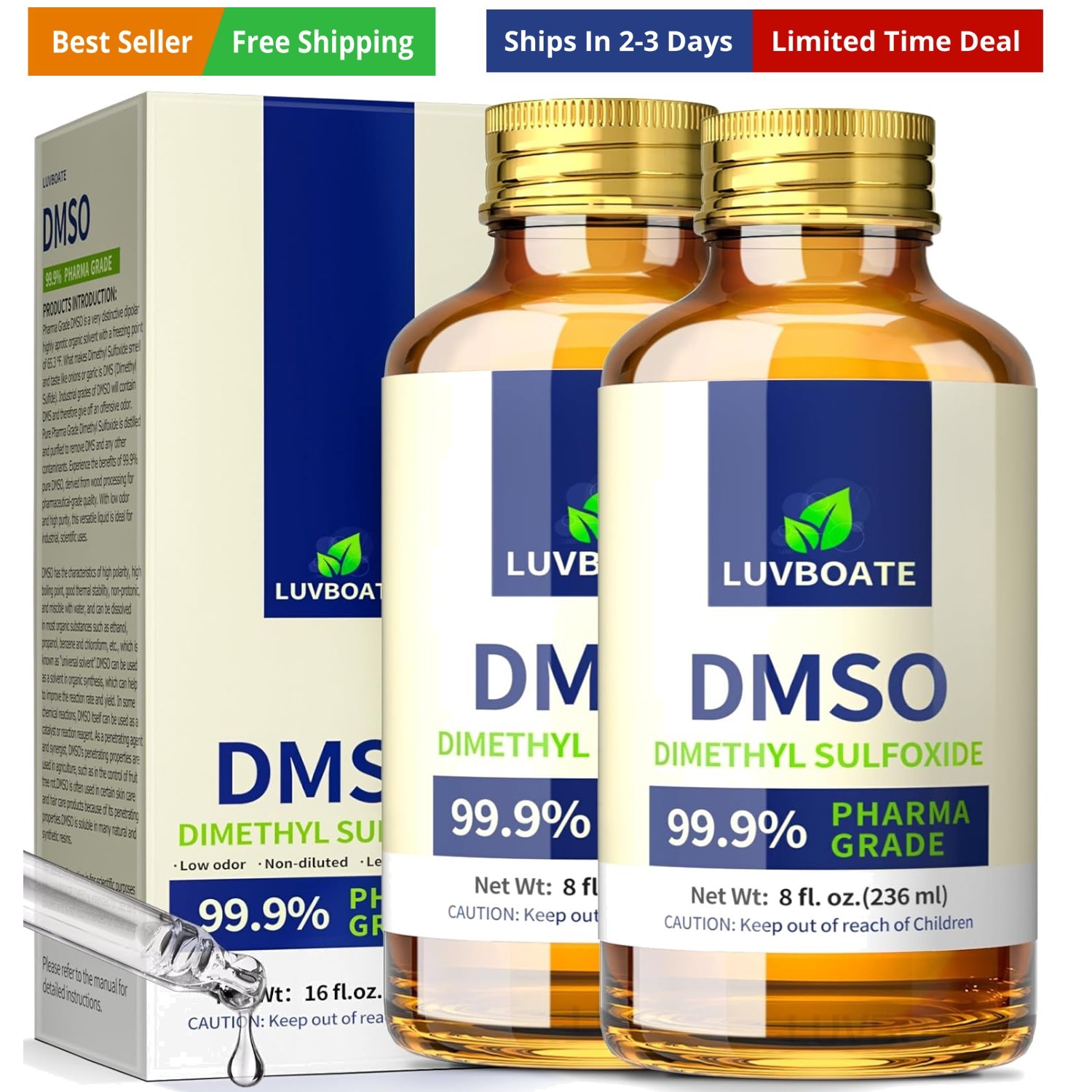 DMSO 99.9% Pharma Grade, Pure Liquid Dimethyl Sulfoxide 16 fl.oz in Glass Bot…