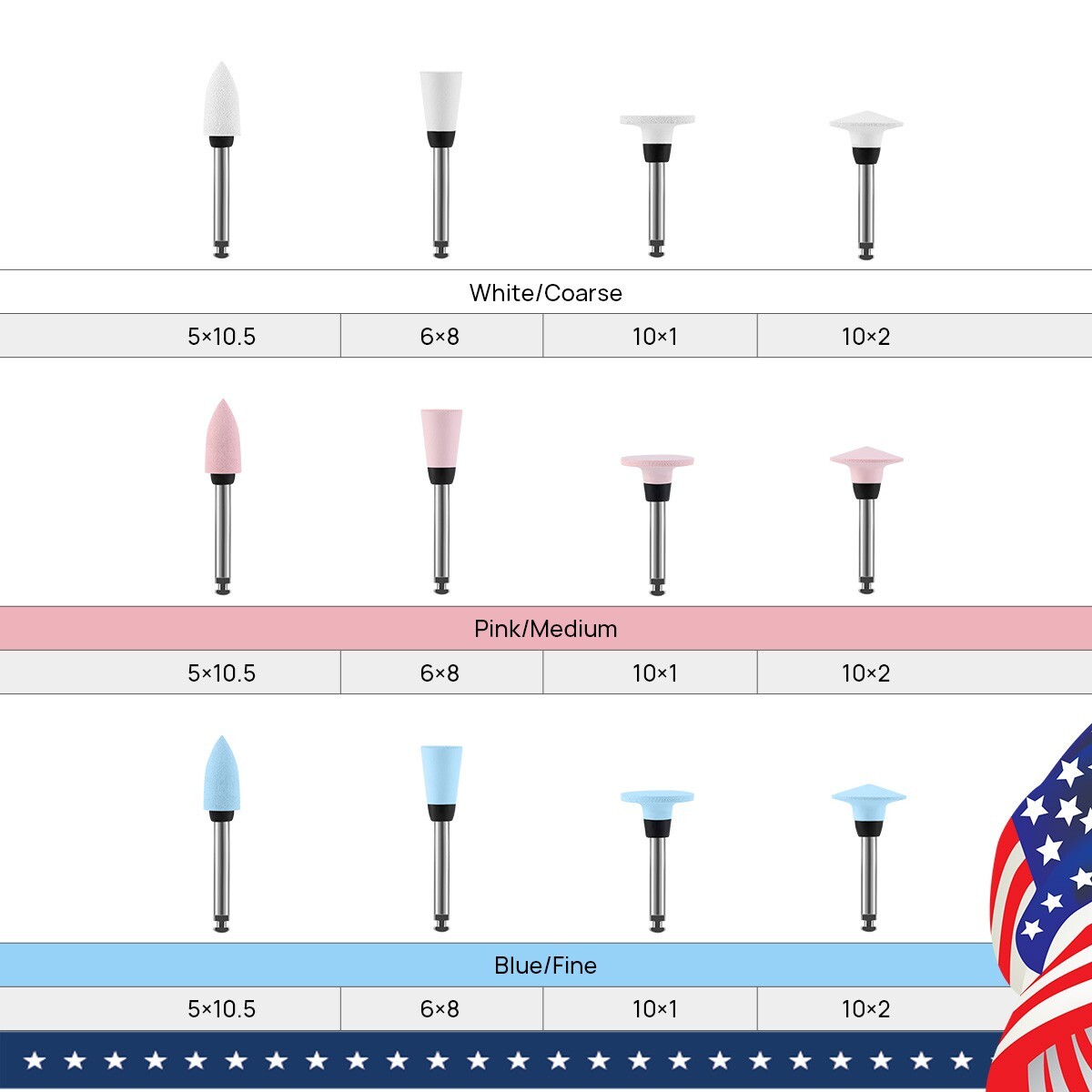 12 Pcs Dental RA Silicone with Aluminium Oxide Polishing Burs Coarse/Medium/Fine
