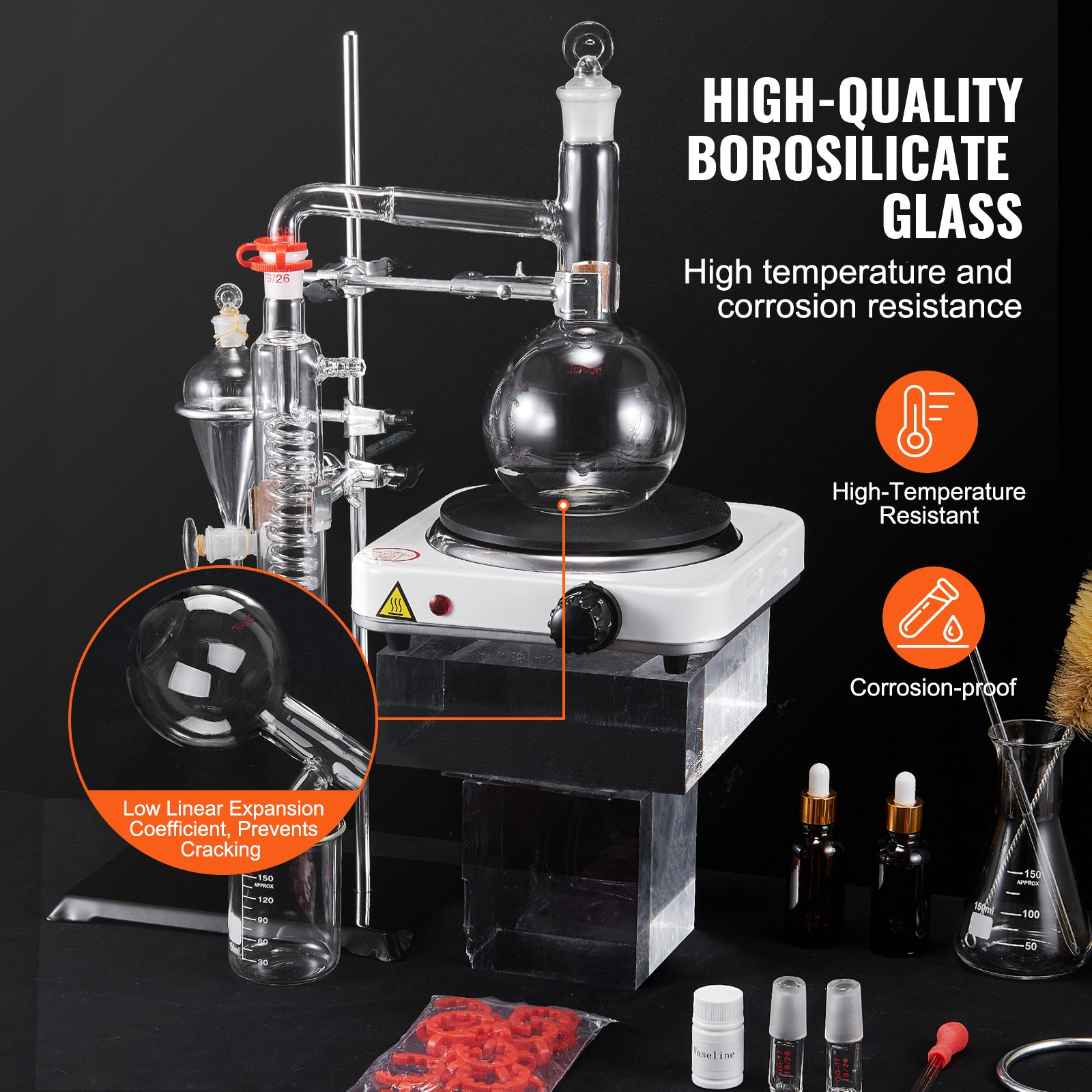 VEVOR Essential Oil Distillation Kit 500ml Distillation Apparatus 33 pcs Set