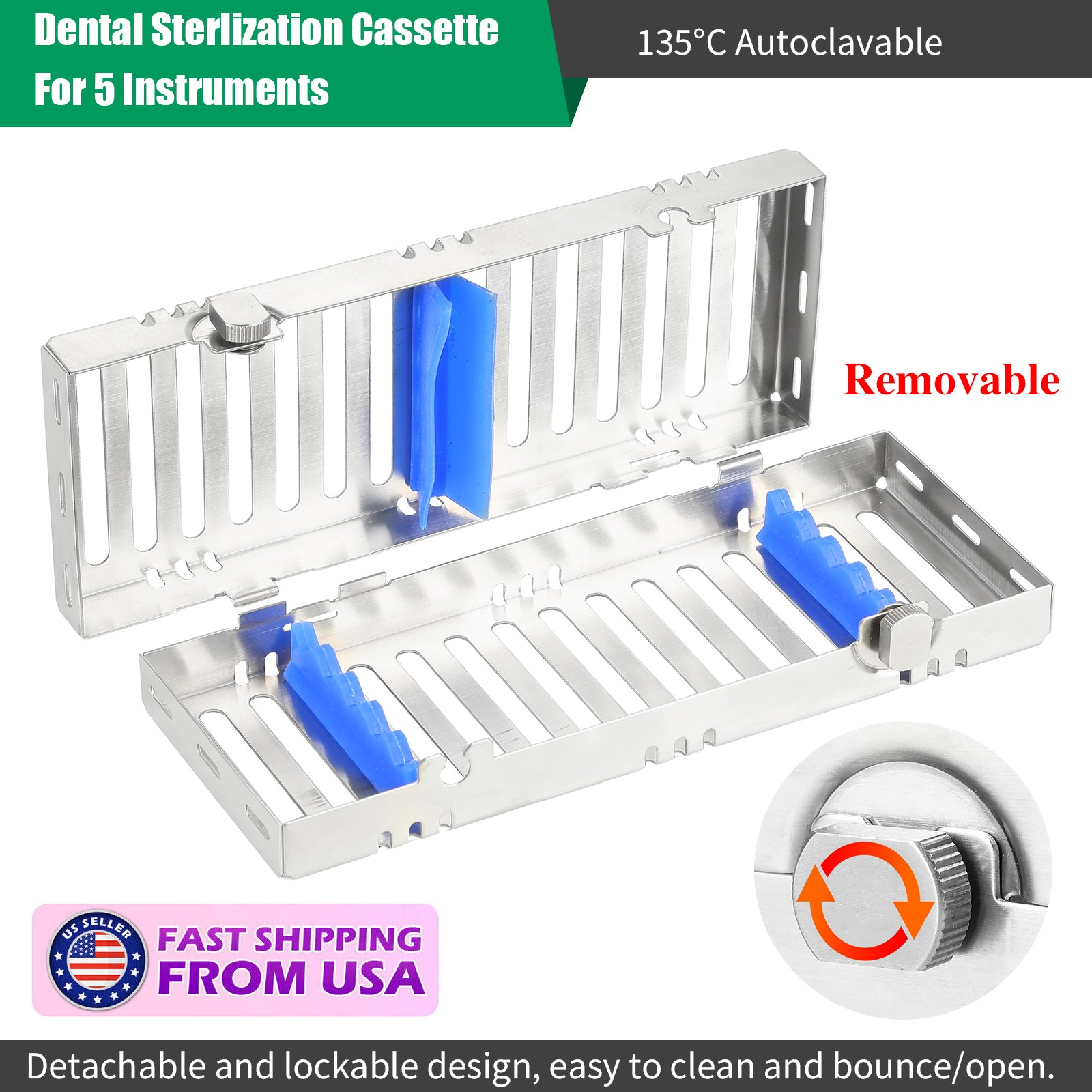 Dental Autoclave Sterilization Cassette Rack Box Tray For 5 Instrument