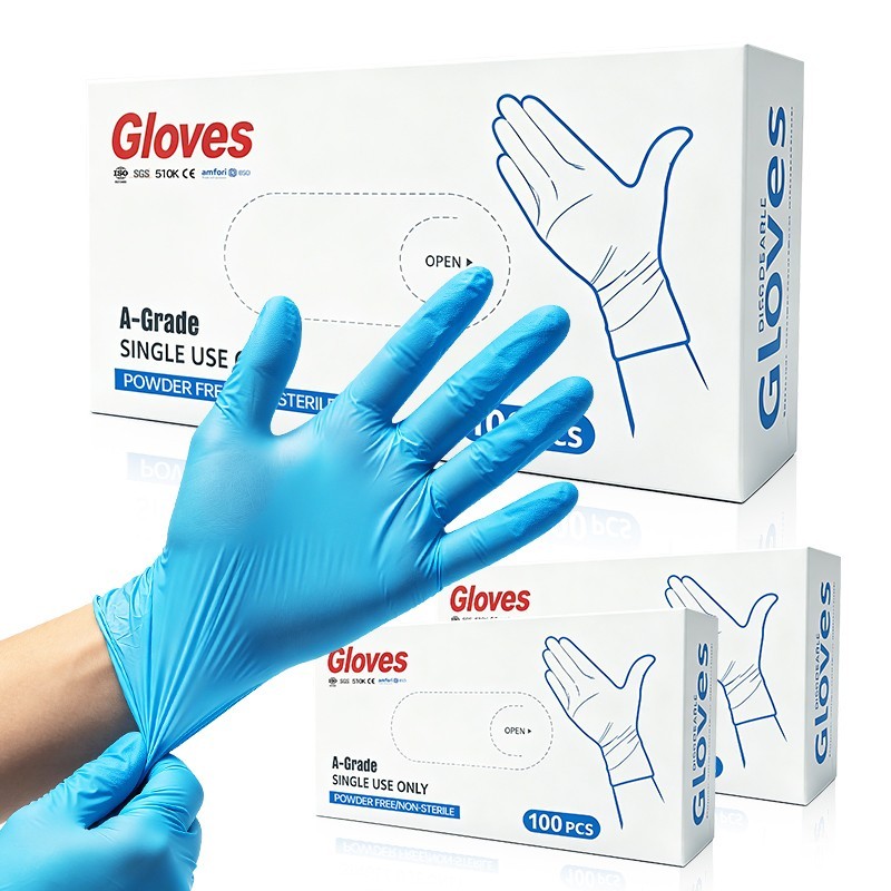 US Seller Nitrile Exam Gloves 100 PCs Powder-Free Food-Safe Disposable Glove