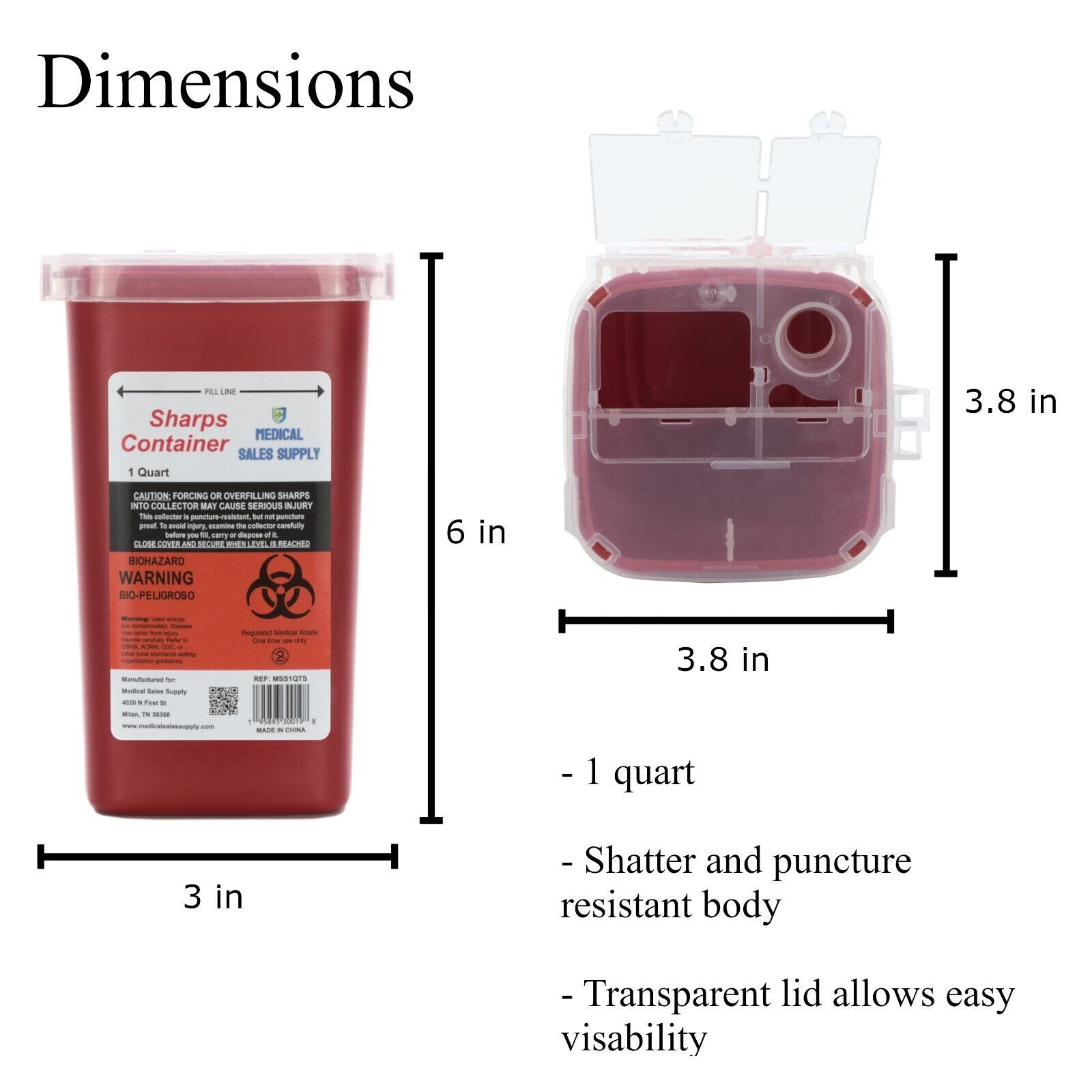 Needle Sharps Container for Home Use and Professional 1 Quart (3-Pack) by MSS