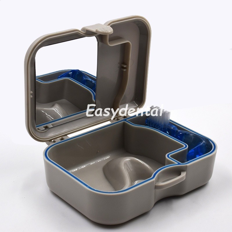 1 Pcs Denture Storage Box With Mirror and Clean Brush Case Dental Retainer Box