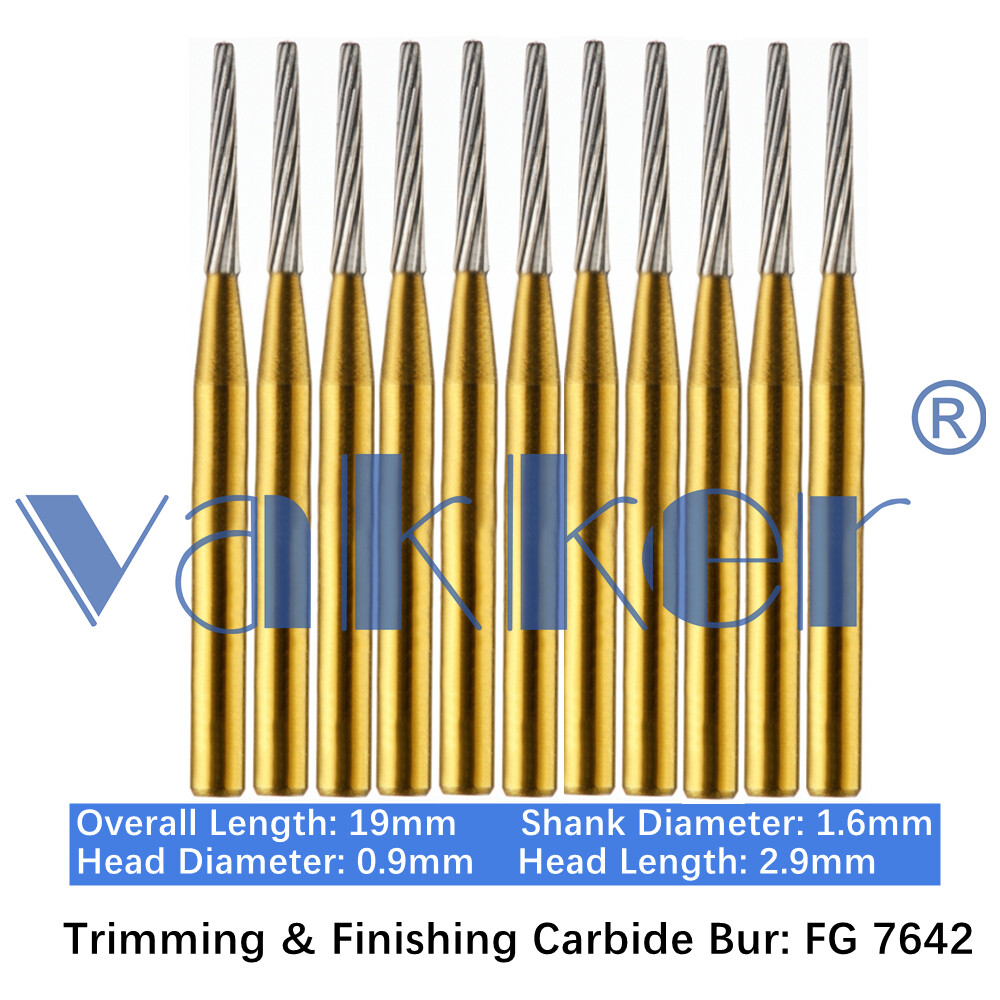 Vakker 10PC Dental Tungsten Carbide Burs FG Gold Trimming & Finishing High Speed