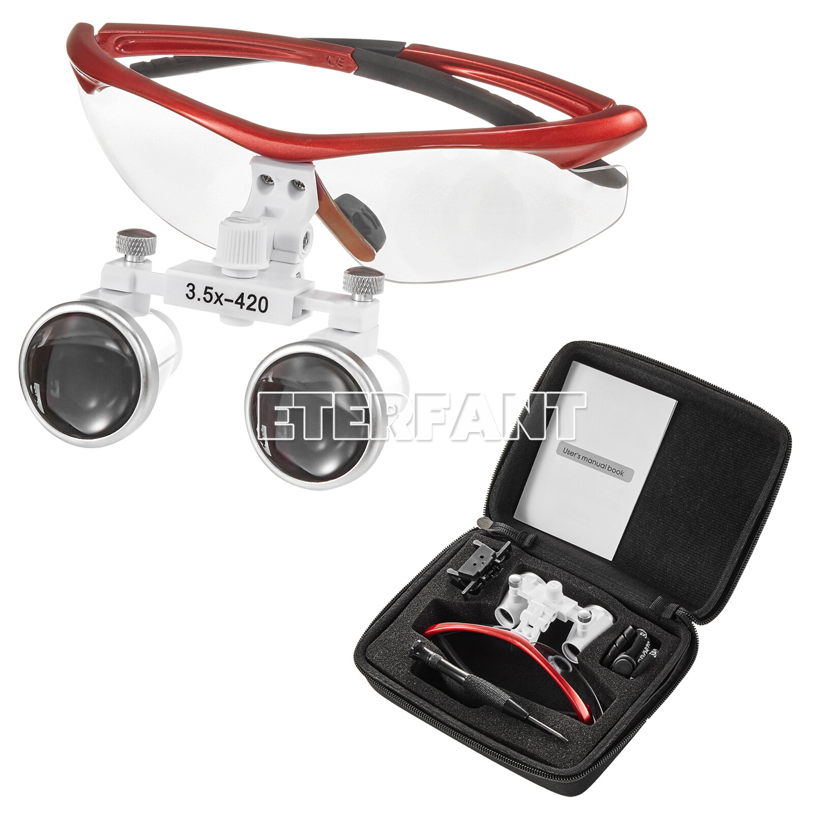 ETERFANT 3.5X Dental Surgical Binocular Loupes Glass Optical Lens Magnifier Red