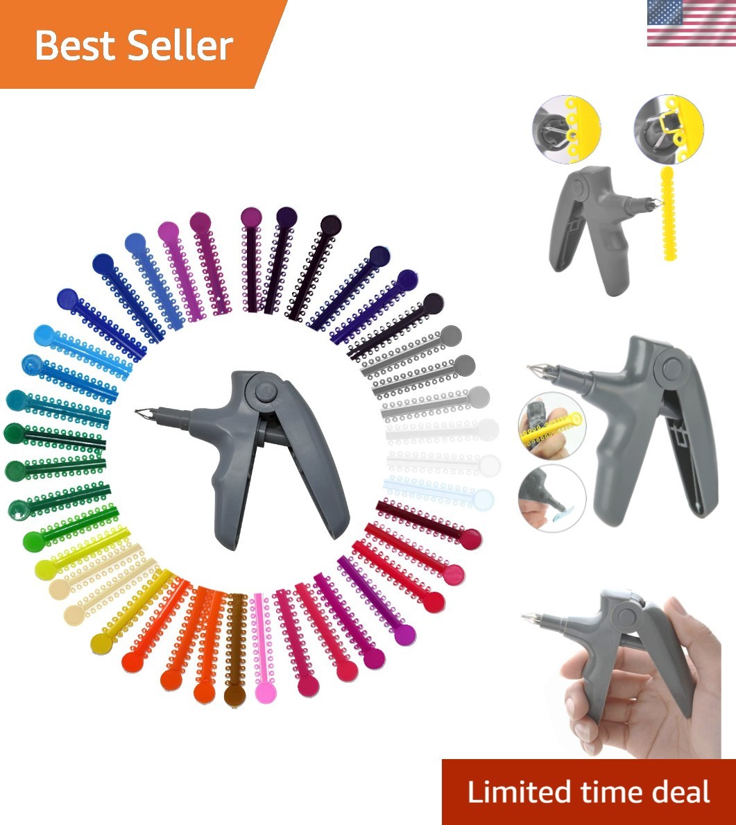 Complete Dental Braces Tool Set – 1040 Multi-Color Ligatures & Application Gun