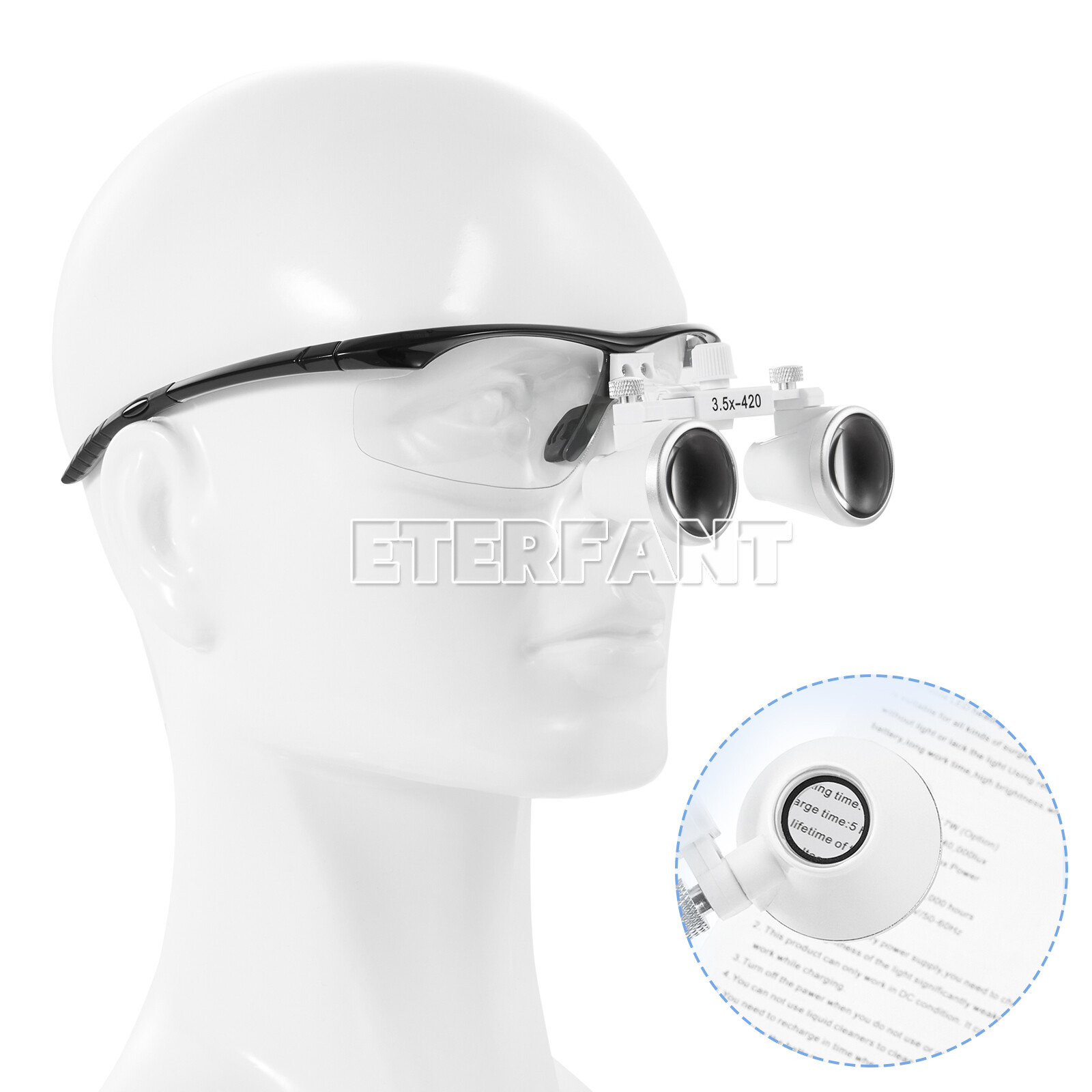 ETERFANT Dental 3.5x Magnifier Medical Binocular Loupes+3W LED Head Light Lamp