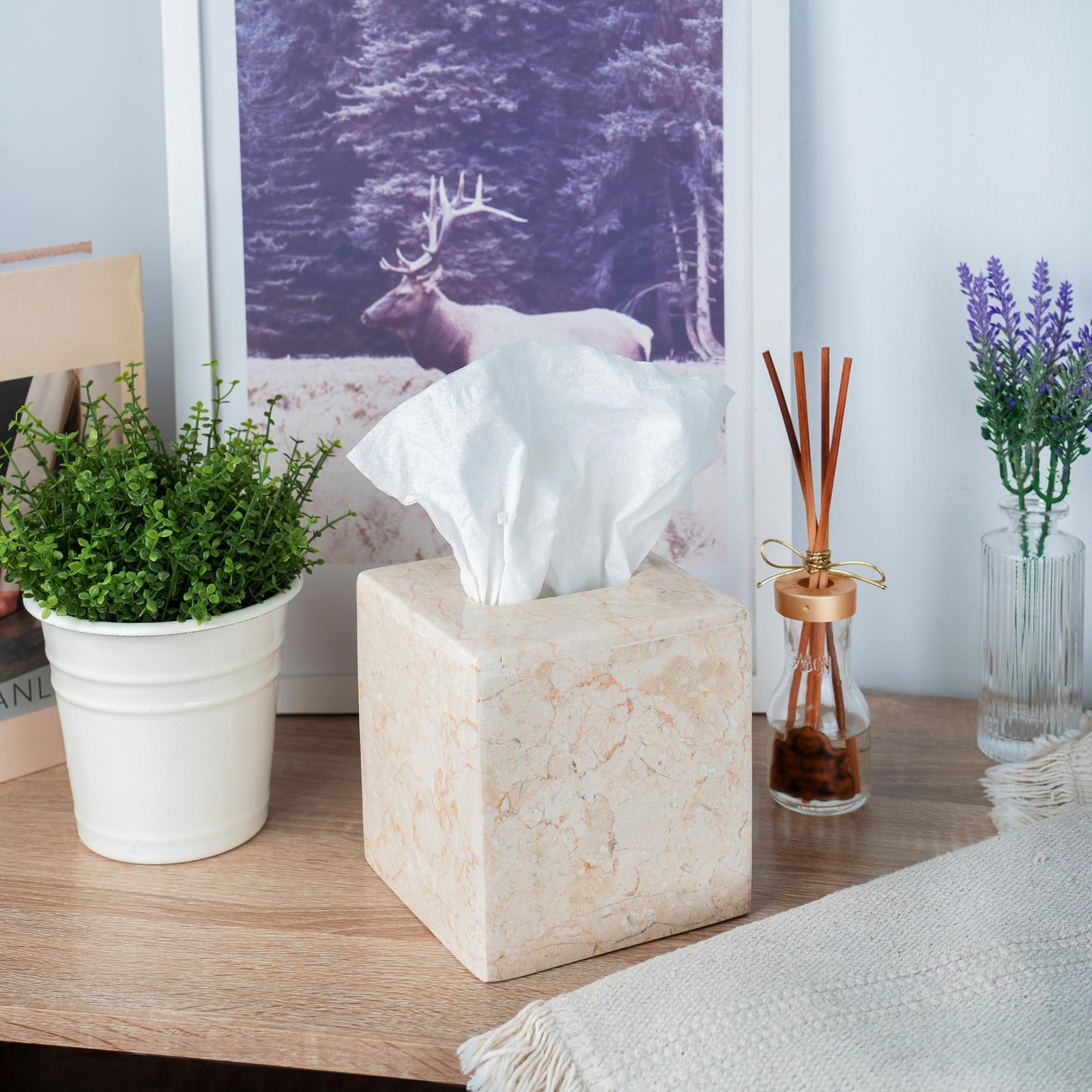 Creative Home Luxury Natural Champagne Marble Tissue Cover Heavy-Duty Square