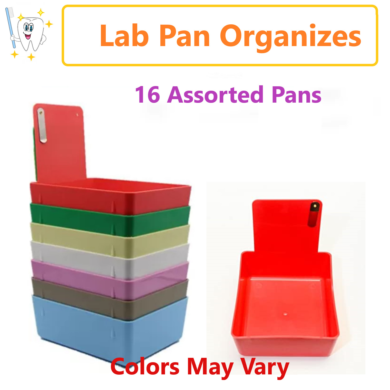 16/Box Standard Dental Lab Pans 7″ x 5¾” x 2½” Plastic With Stainless Steel Clip