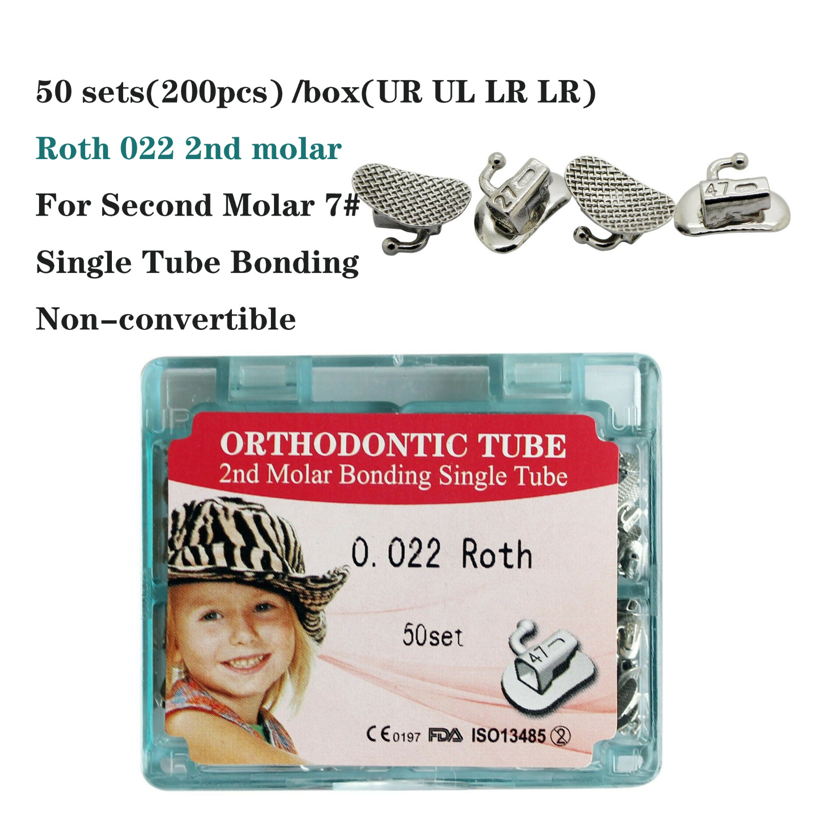 Dental Orthodontic Buccal Tubes 1st 2nd Molar Bracket Roth MBT 022 Bondable