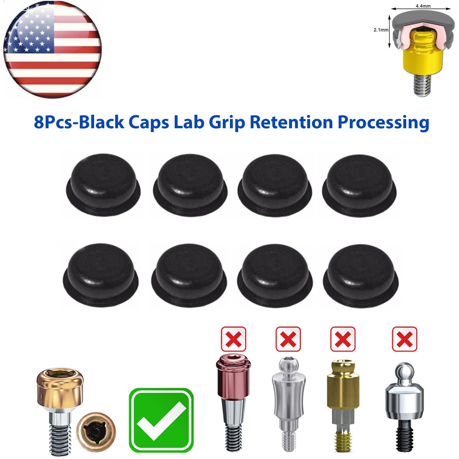 US 8Pcs Dental Overdenture Retention Caps For Implant Locator Abutment Inserts