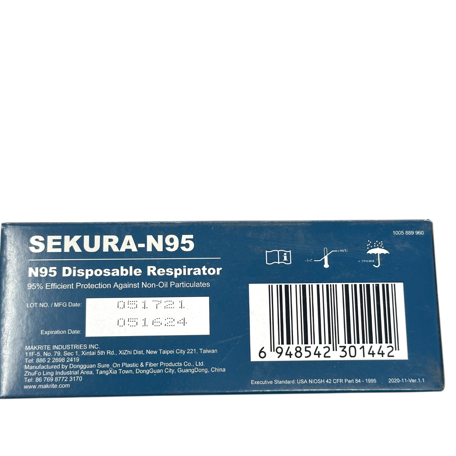 Lot of 2 Makrite Sekura-N95 Disposable Respirator Face Masks NIOSH Approved