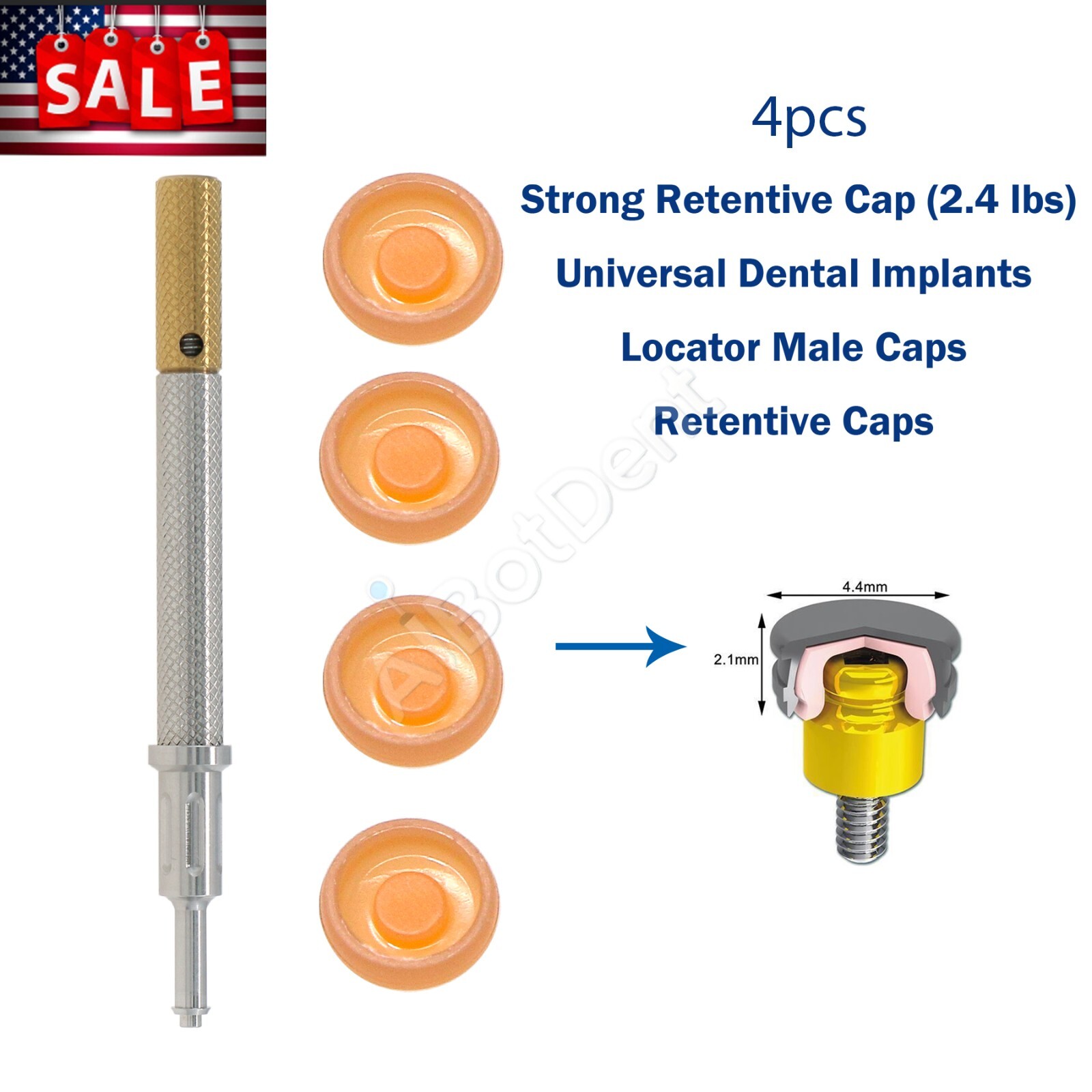 US Dental Nobel NP-NA353 Implant Attachment Abutment Male Caps Kit 3.0mm PEEK