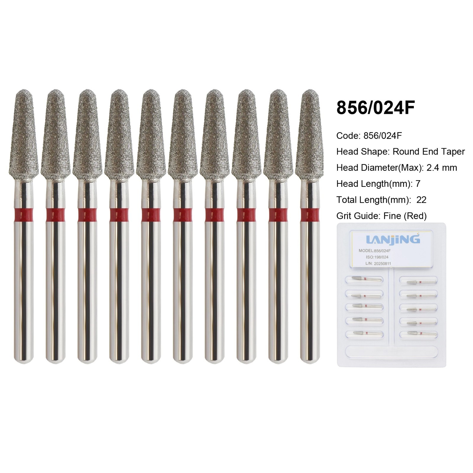 FG Dental Diamond Burs 856 850 Round End Taper Crown Prep Coarse Fine High Speed