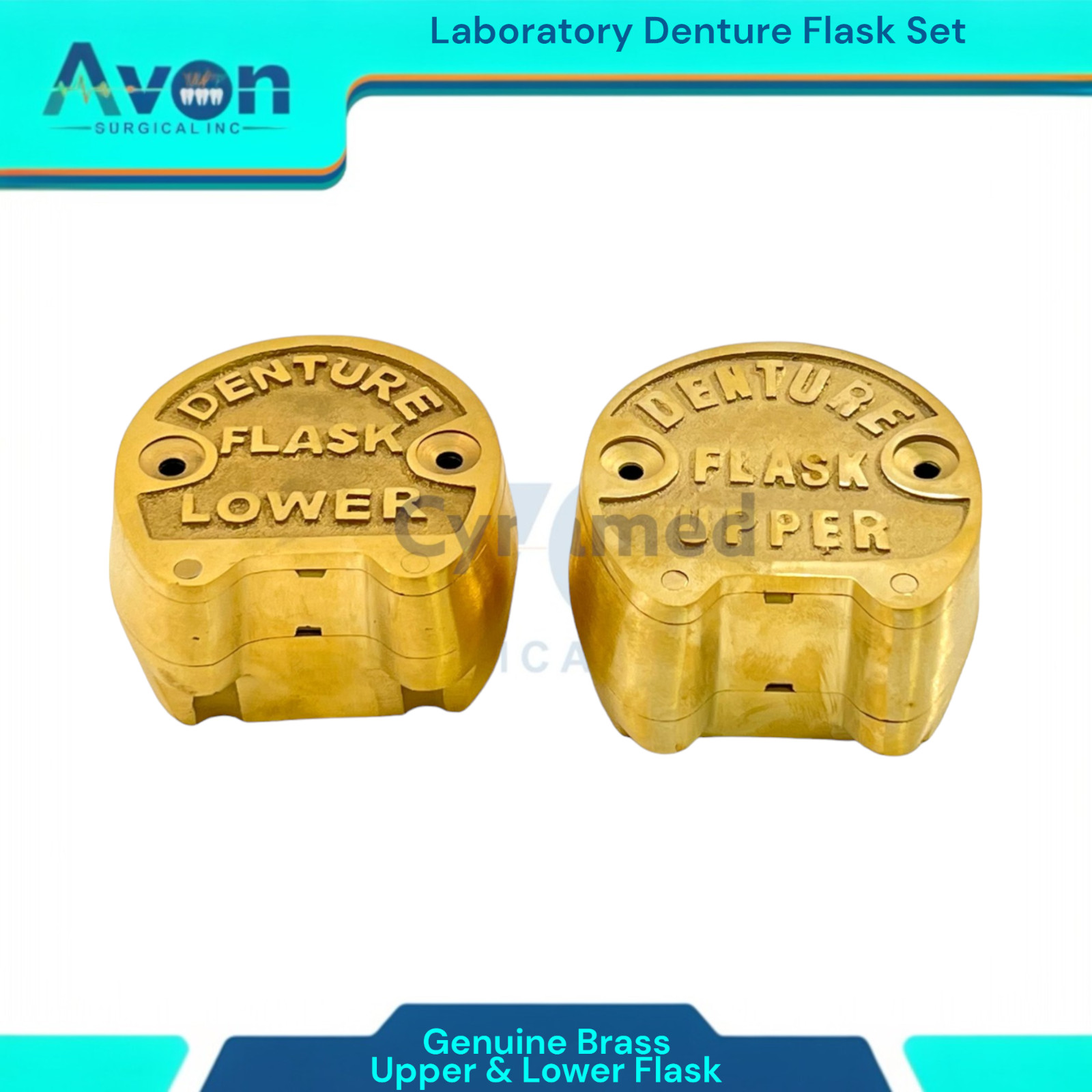 2 Piece Set – Dental Lab Denture Flasks | Upper Flask and Lower Flask | Brass