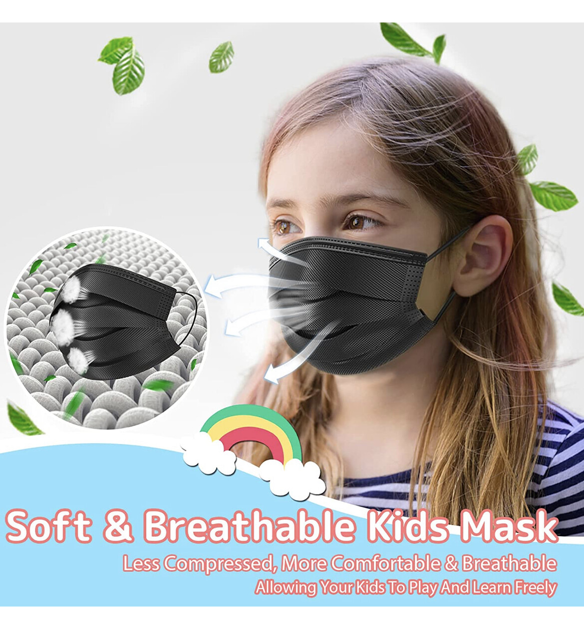 100 PCS Disposable Kids Face Mask Non Medical 3 Ply Ear loop Black Toddler Masks