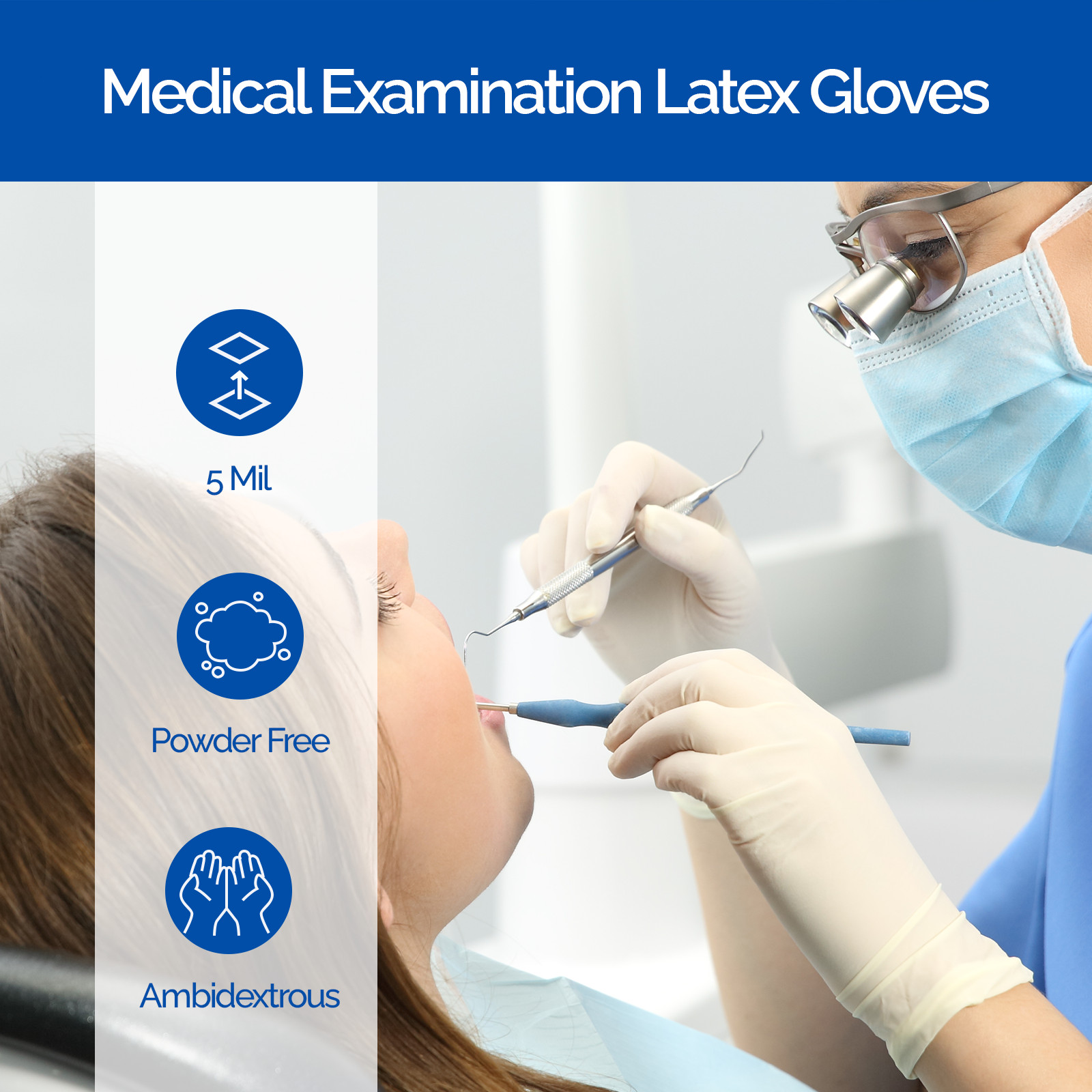 Dental 5.5 Mil Premium Latex Examination Gloves Disposable Gloves XS-XL