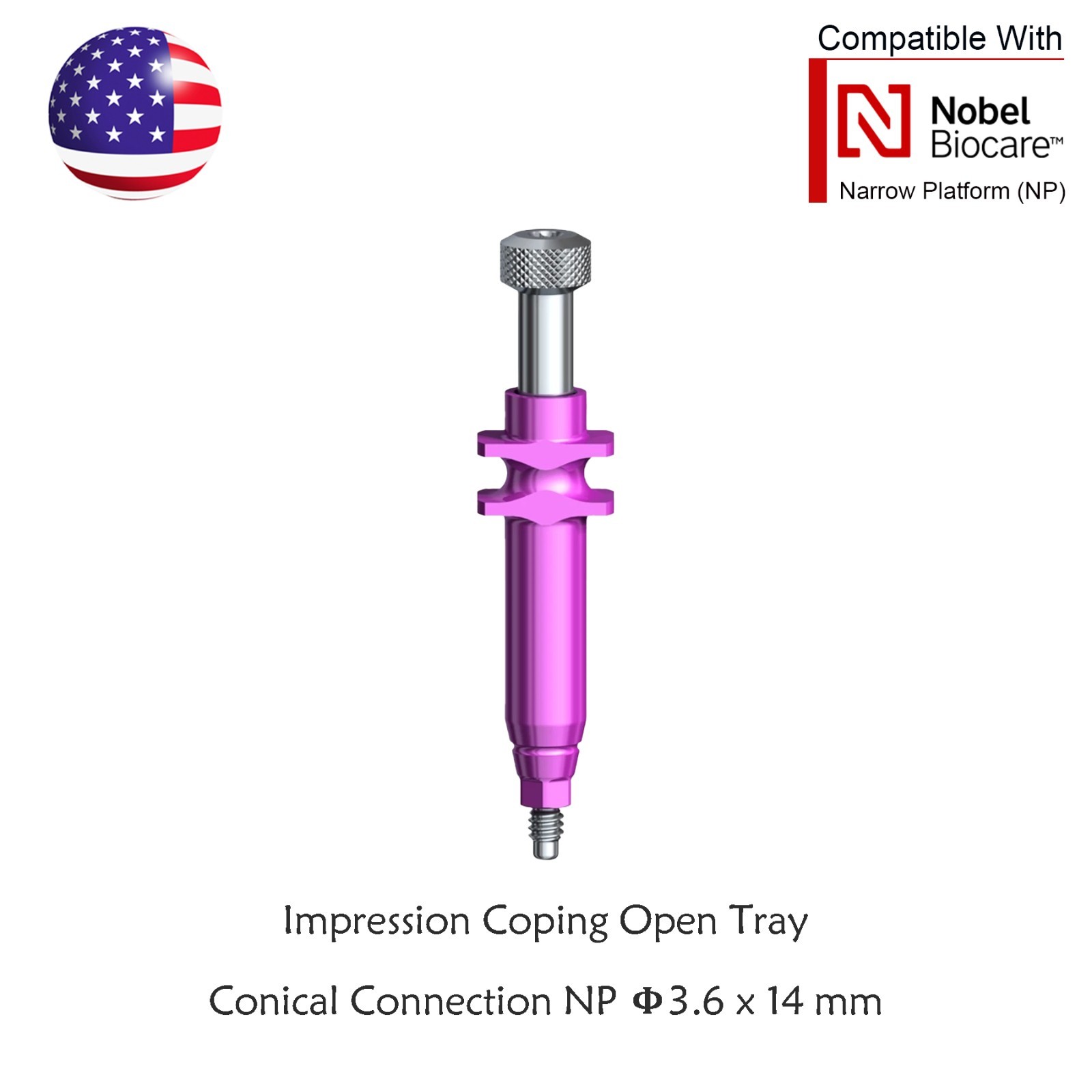 US Dental Nobel Biocare Active Impression Transfer Coping Open/Close Tray NP/RP
