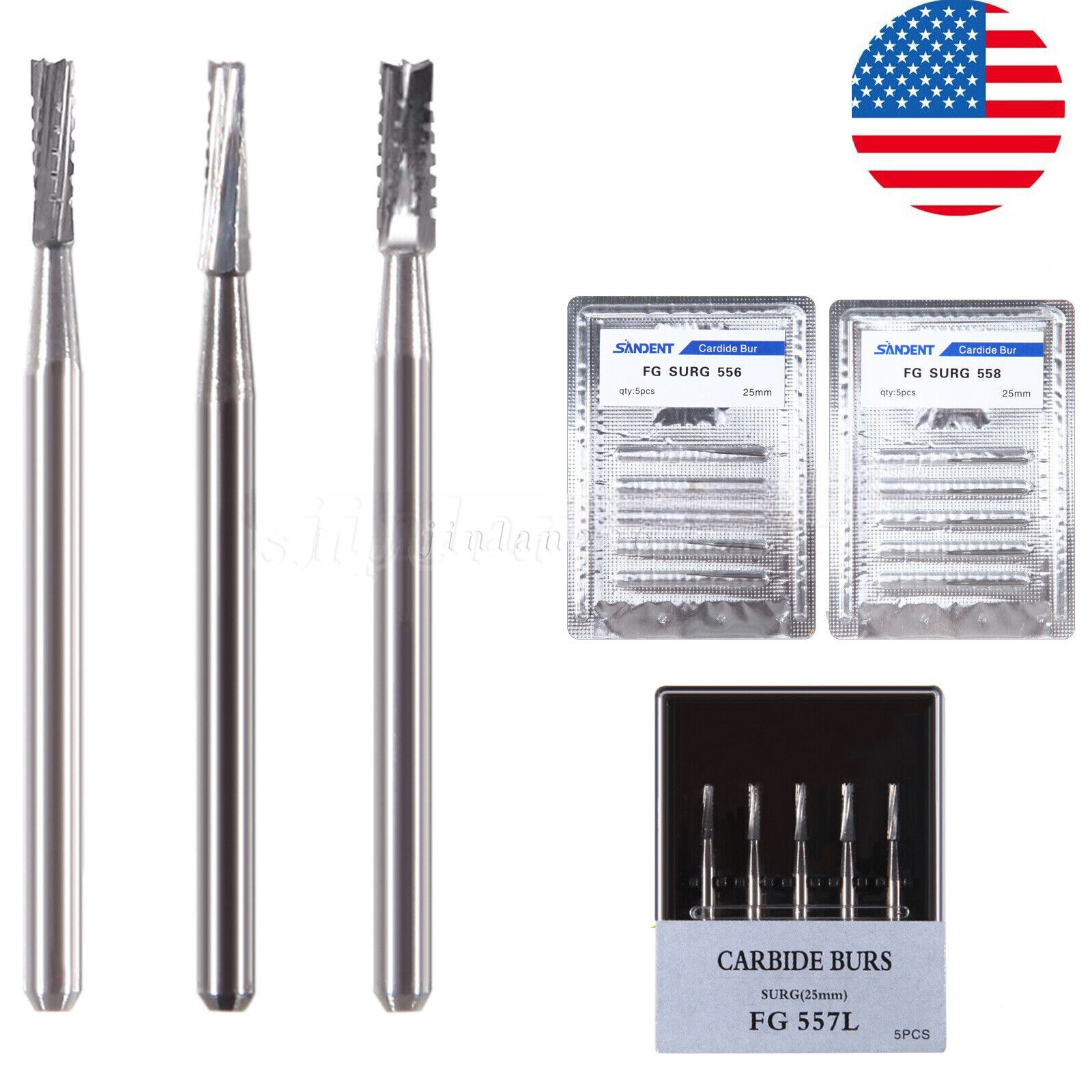 Dental Surgical Bur Long Shank 25mm Straight Fissure FGOS FG SURG 557 558