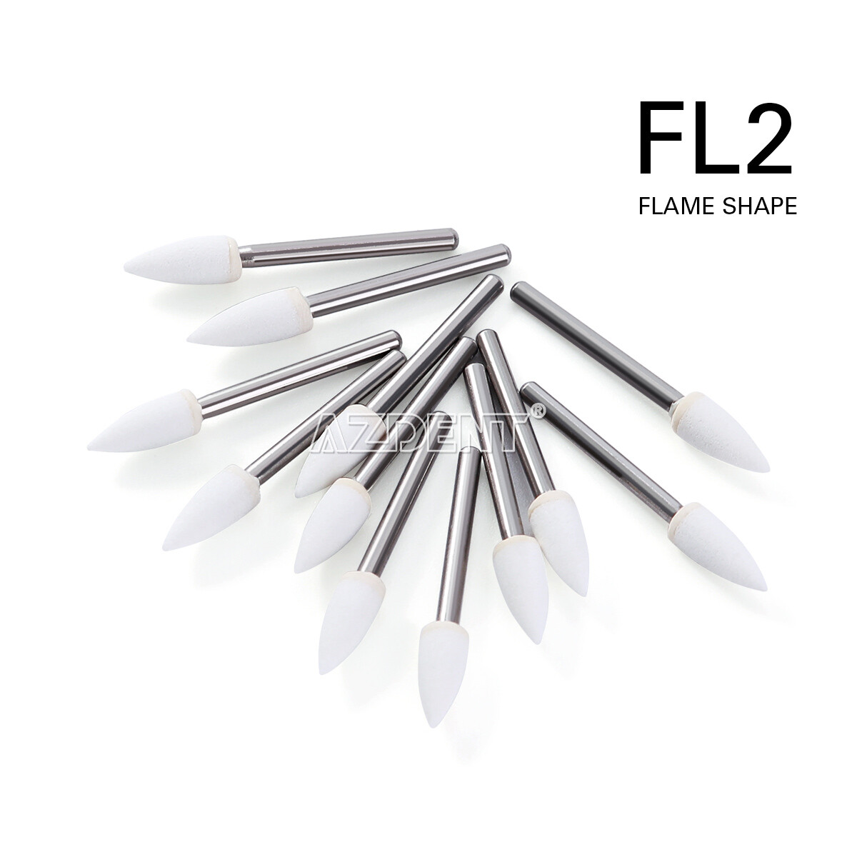 10 Packs AZDENT Dental FG Polishing Burs White Stone Flame Mounted Abrasion Burs