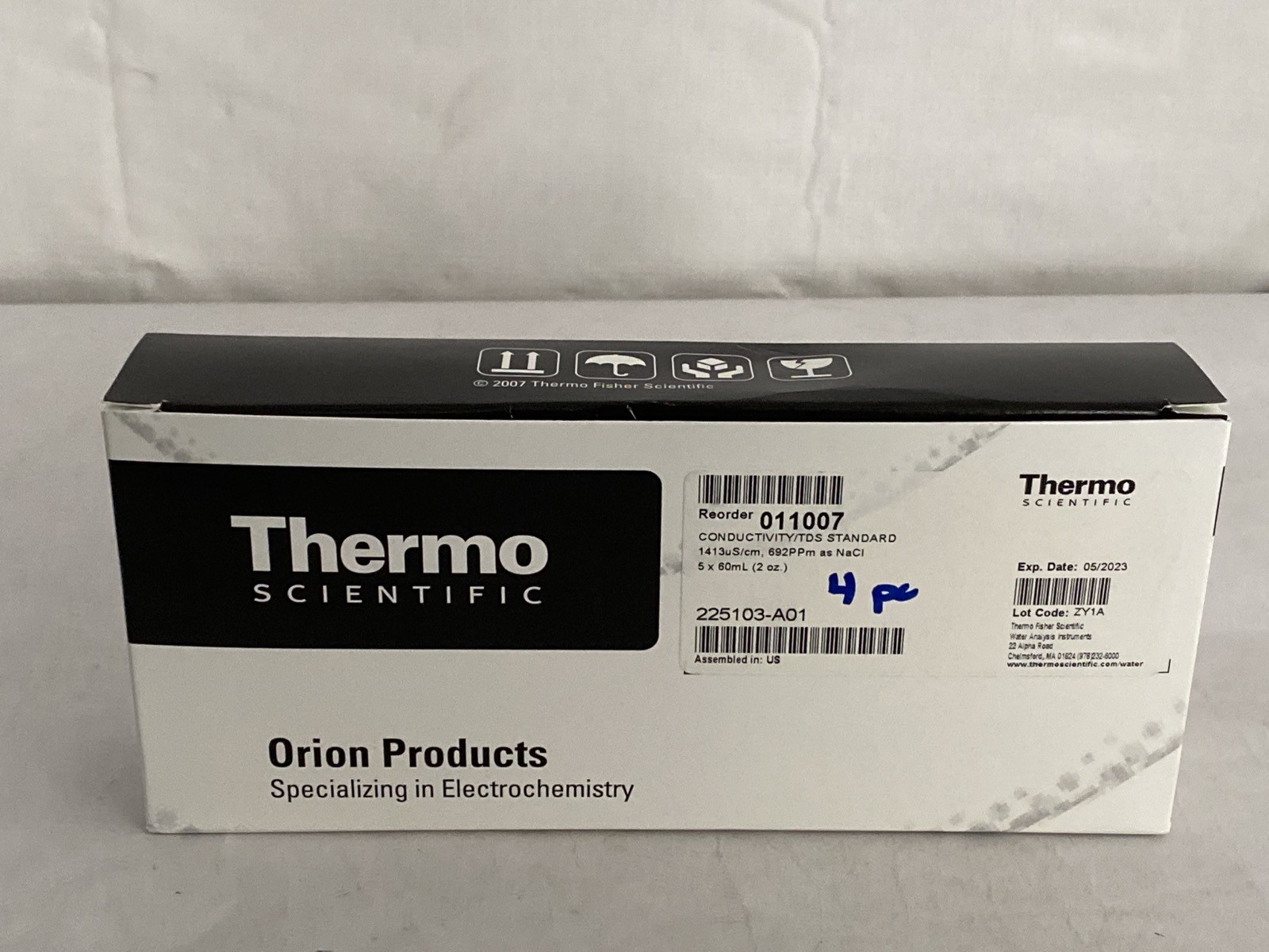 NOS (4) THERMO ORION Conductivity TDS Standard Solution 4x60mL 1413uS/cm 011007