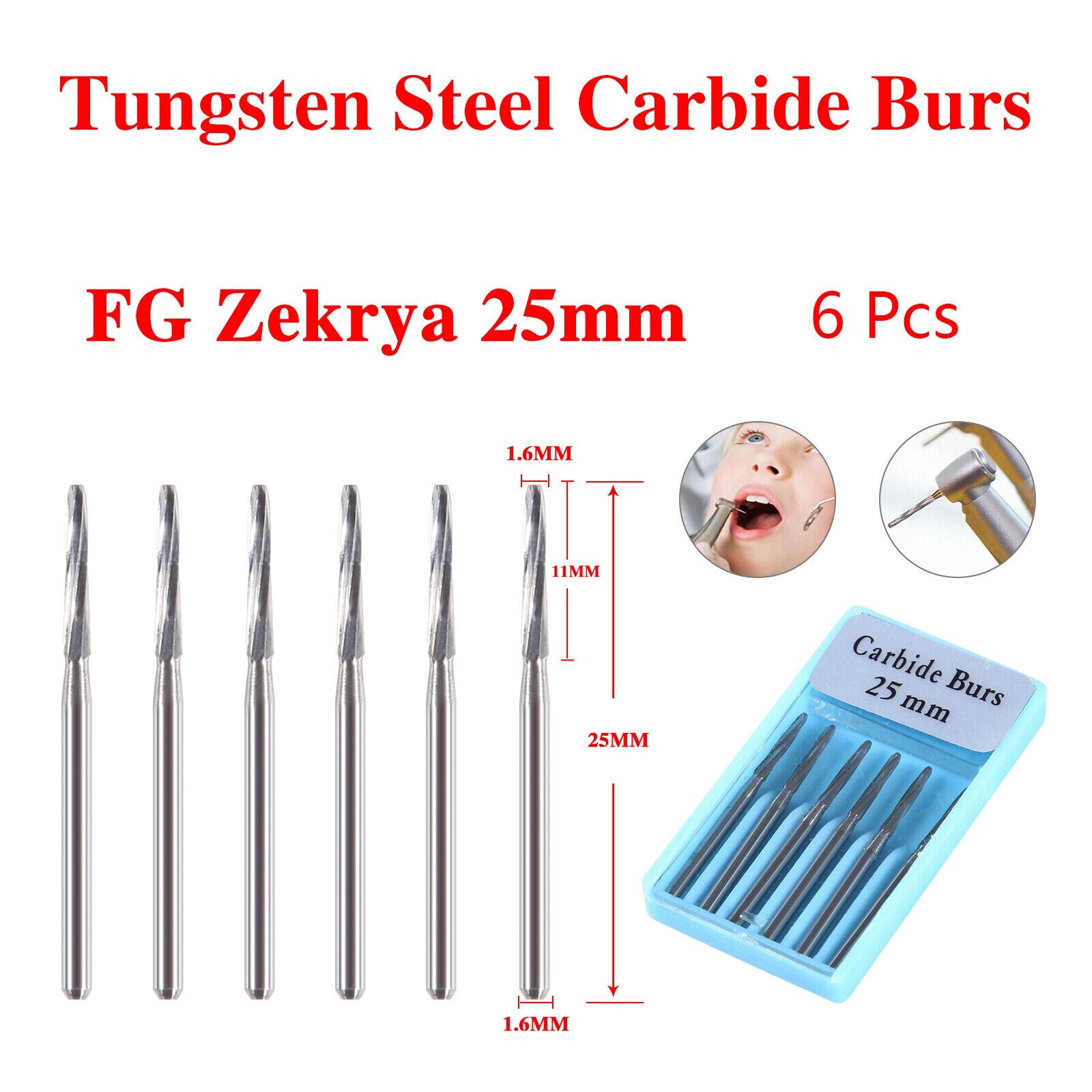 Dental Zekrya Carbide Tungsten Bone Cutters Finishing Burs FG 28mm/25mm USA